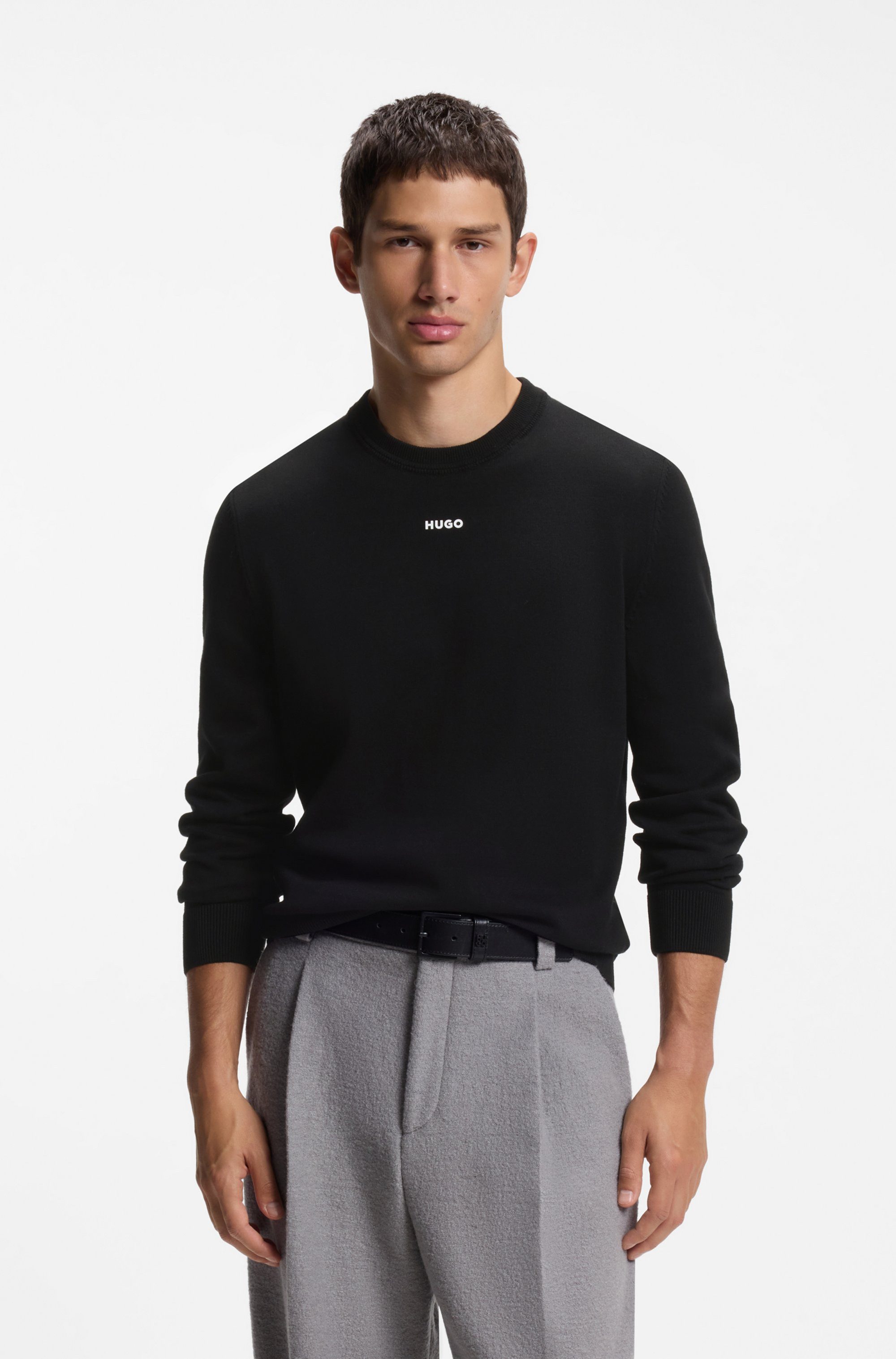 HUGO Rundhalspullover San Cassius-C2 Rundhalsausschnitt, Slim Fit, Feinstrick