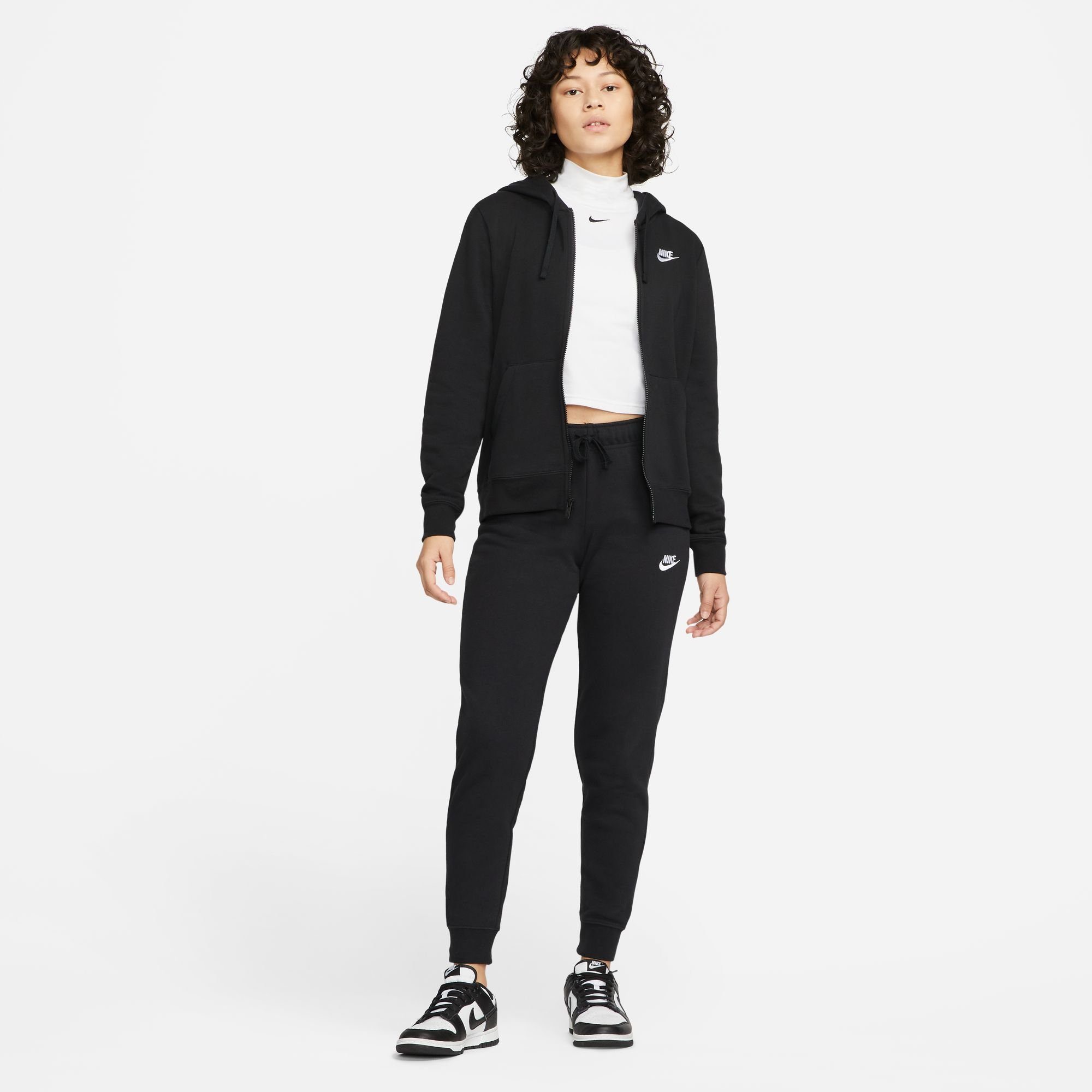 Full-Zip Sportswear Fleece Women's Club Nike BLACK/WHITE Kapuzensweatjacke Hoodie