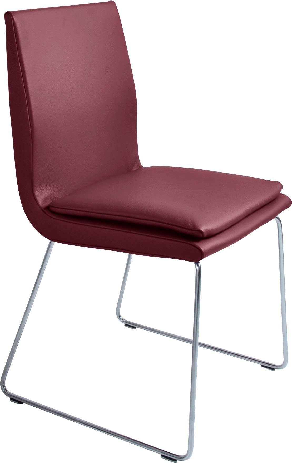K+W Komfort & Wohnen Esszimmerstuhl Creso, mit Sitzkissen und Rundrohrkufe in Edelstahloptik gebürstet rubin