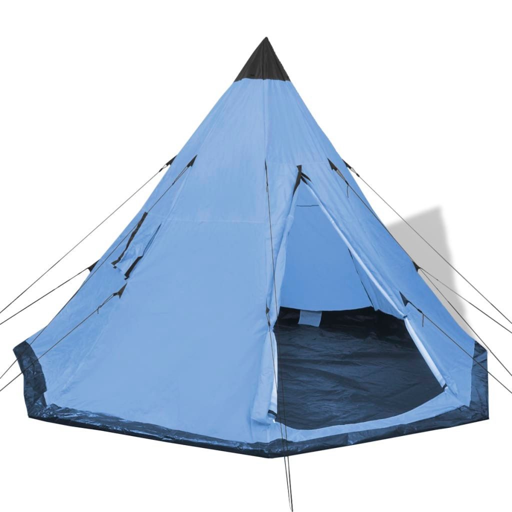 furnicato Faltzelt Tipi Campingzelt 4 Personen 365x365x250 cm Hellblau, (1 tlg), Campingunterkunft mit Insektenschutznetzen und PE-Boden für Festivals