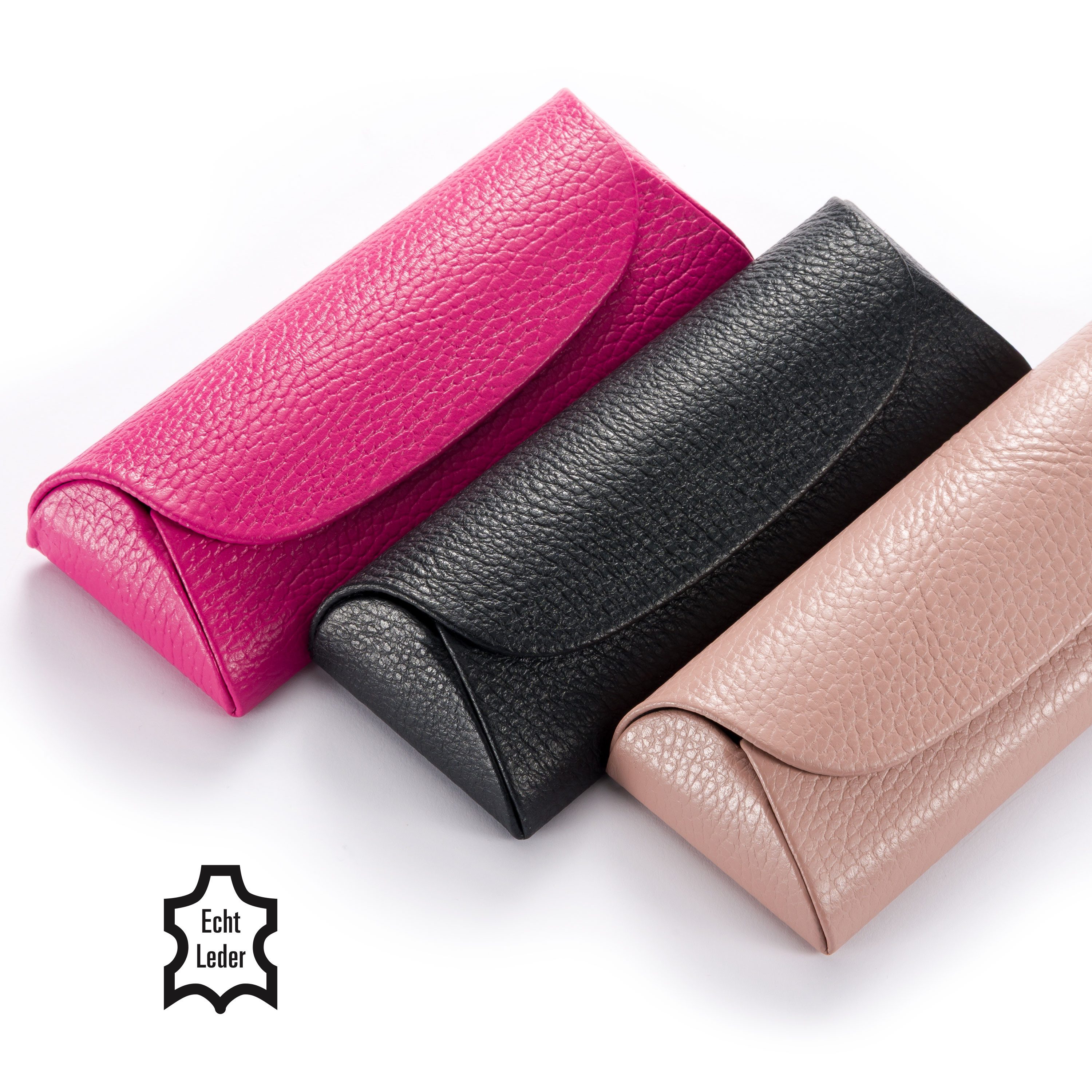FEFI Brillenetui Echt-Leder, in aufregenden Farben, Handmade, mit Magnetverschluß, Set aus 1 Etui + hochwertigem Mikrofasertuch