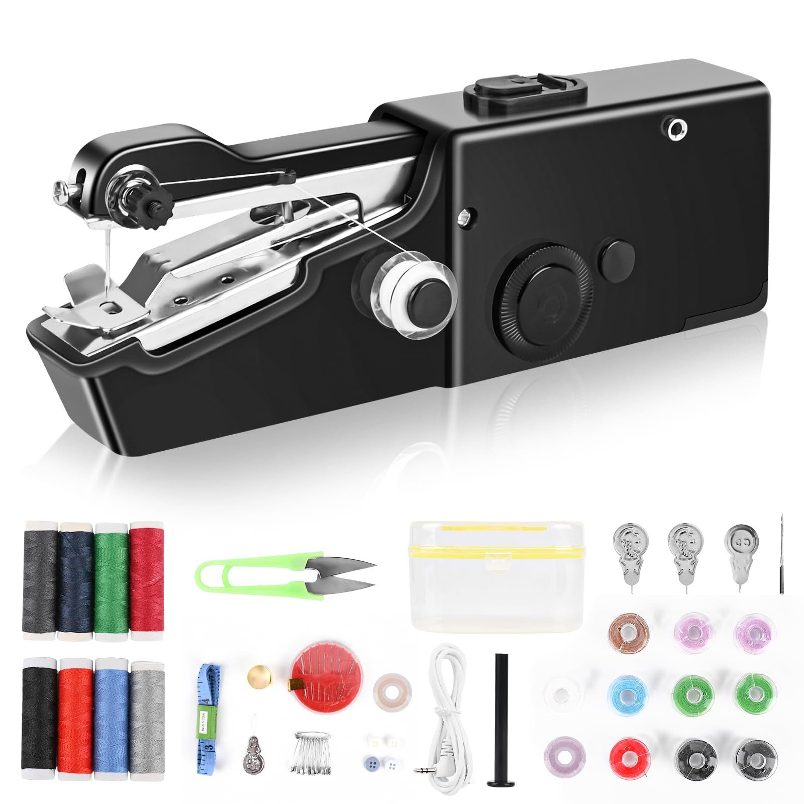 RWEUOQ Nähmaschine Elektrische Mini Nähmaschine 32-teiliges Set Handnähmaschine,Tragbar, benutzerfreundlich, komplett ausgestattet, bis 1,8 mm dicke geeignet
