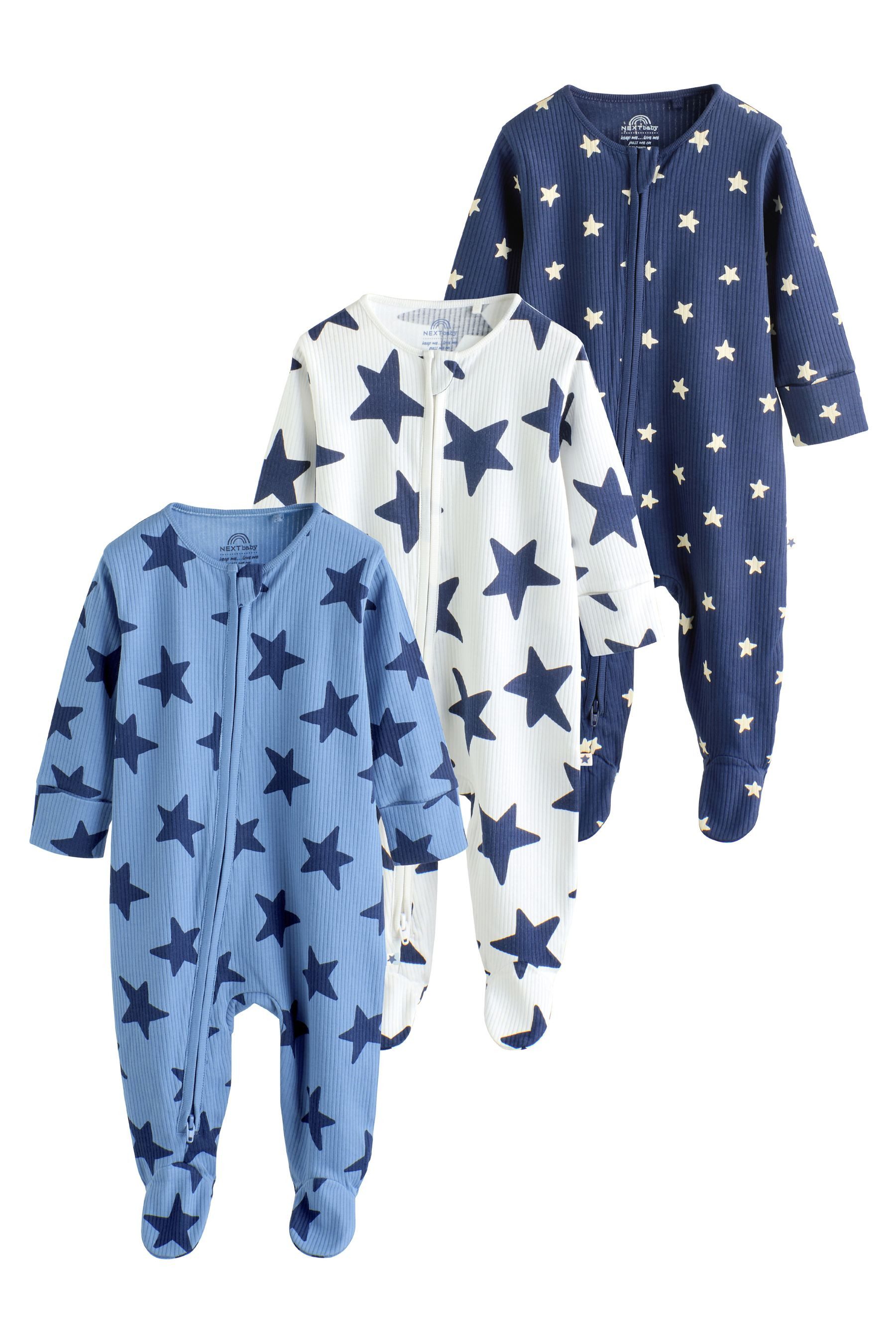 Schlafoverall Babyschlafanzüge mit Zweiwege-RV, 3er-Pack