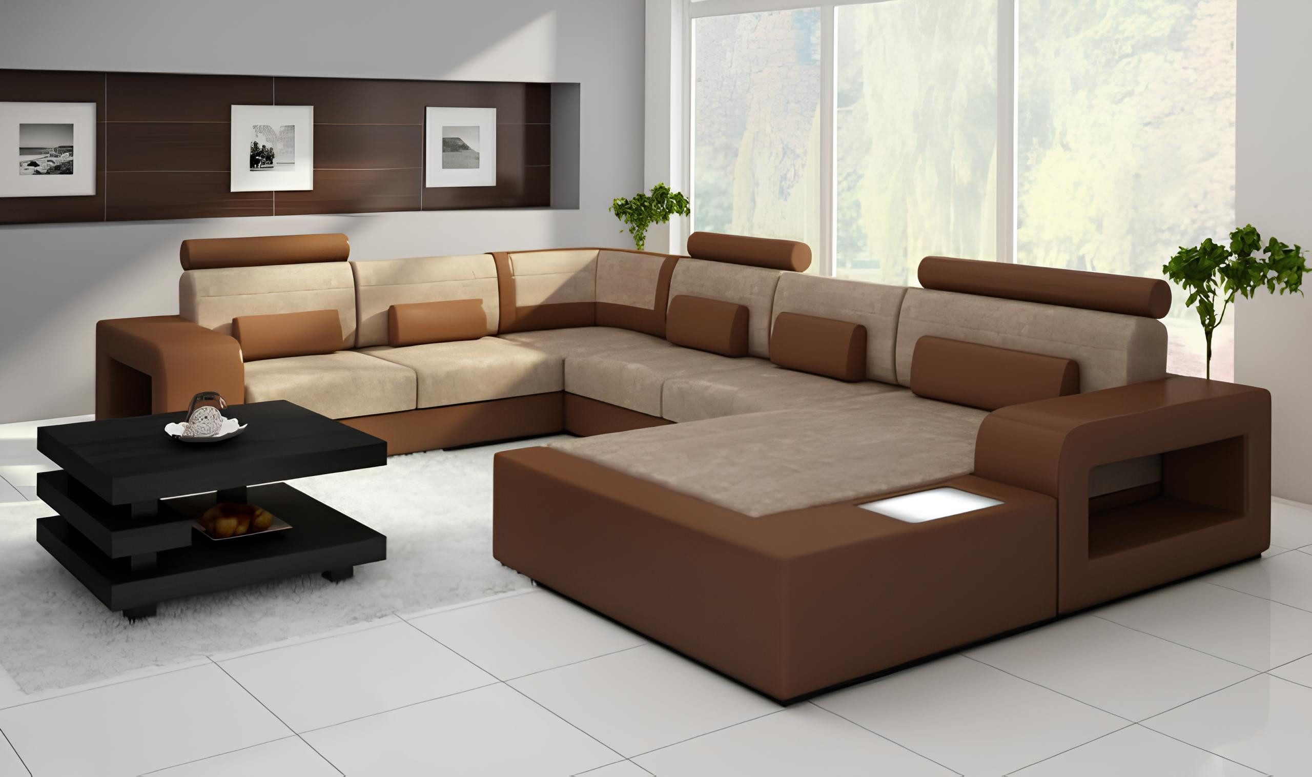 Xlmoebel Wohnlandschaft Stoffsofa mit USB-Anschluss und Beleuchtung in modernem Design, Hergestellt in Europa