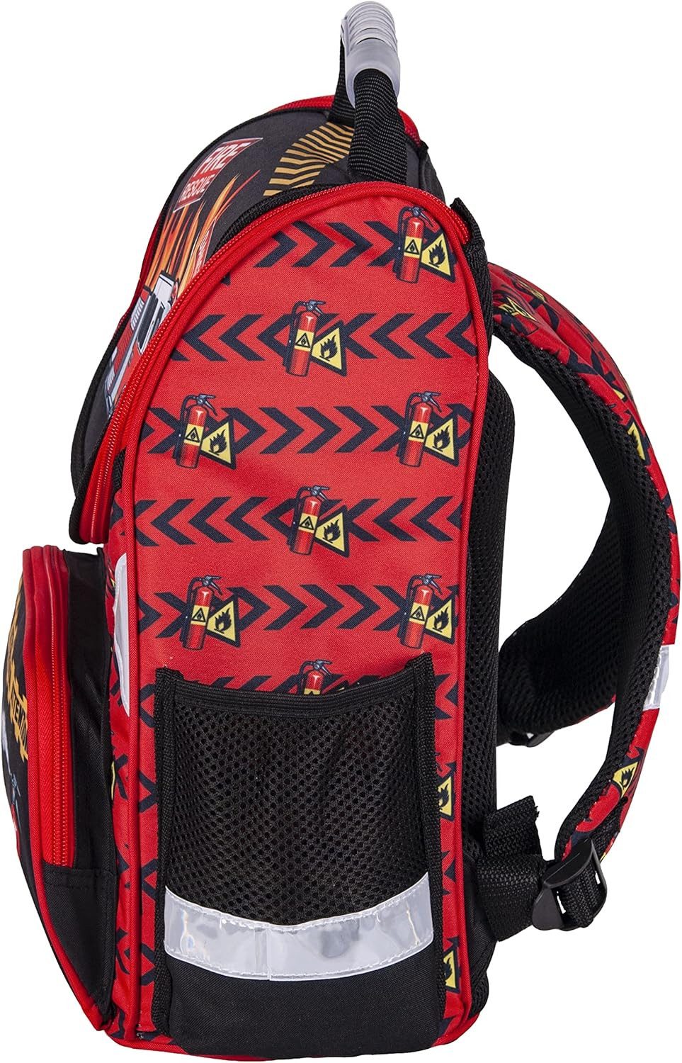 GOLDKIDS Schulranzen Feuerwehr Firefighters Grundschule (ergonomischer Ranzen Federmappe, 1-tlg., Federtasche Federmäppchen ohne), Inhalt Turnbeutel Zuckertüte 4er Set Fire