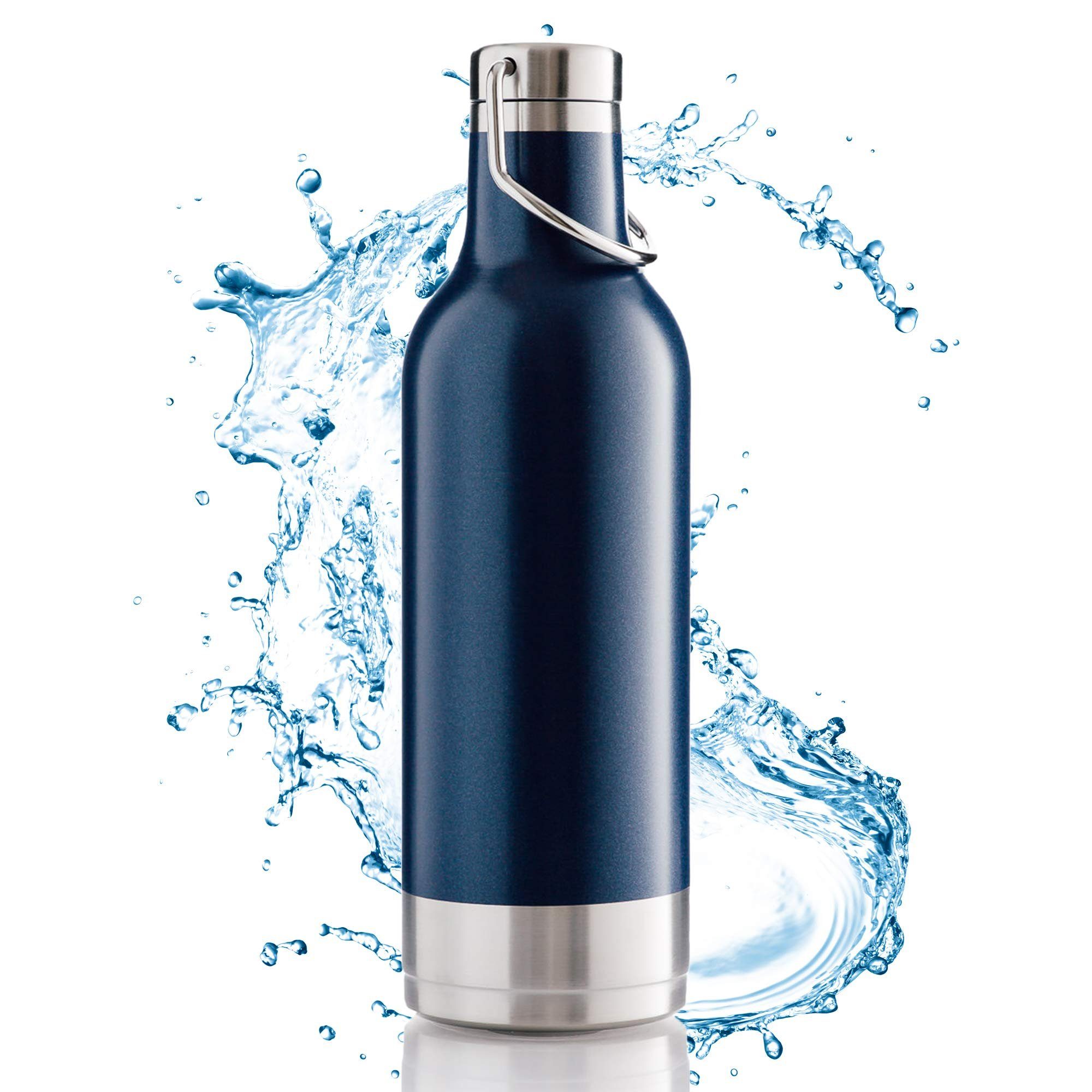 BOHORIA Isolierflasche BOHORIA® Premium Isolierte Edelstahl Trink-Flasche 500ml, Edelstahl Handle Blue