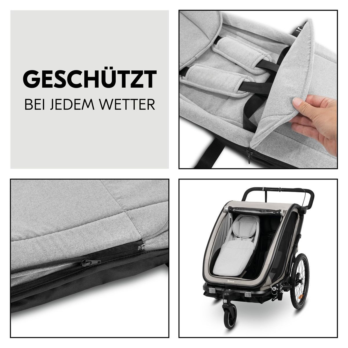 Hauck Fahrradkinderanhänger Bike N Walk Duo - Light Grey, 3in1 Fahrradanhänger Buggy für 2 Kinder inkl. Babysitz & Regenschutz