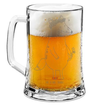 Mr. & Mrs. Panda Bierkrug Fuchs Blumen - Transparent - Geschenk, ich, niedlich, Vatertag, Bier, Premium Glas, Auffällige Gravur