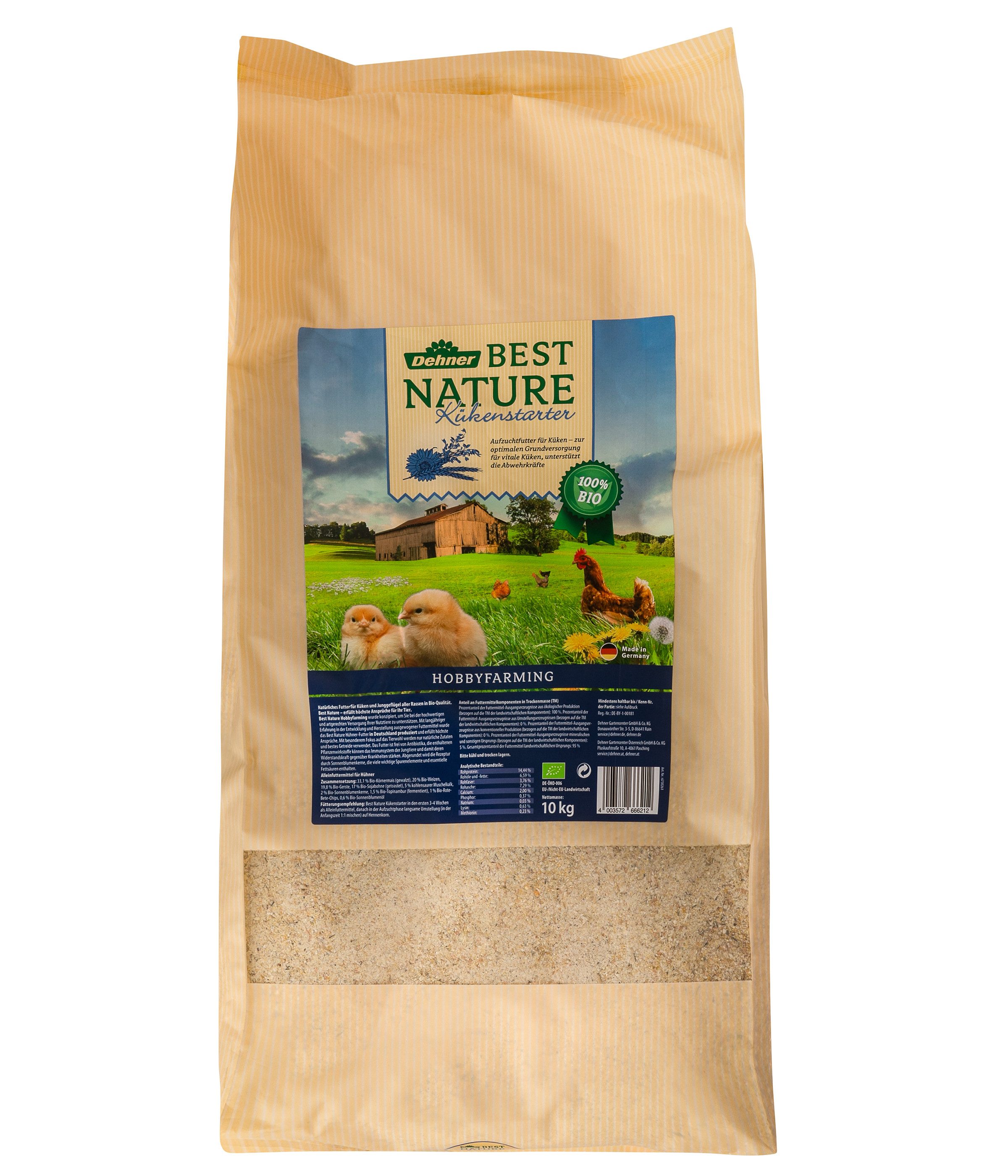 Dehner Best Nature Bio Kükenstarter, Aufzuchtfutter, 10 kg, Hauptfutter für: Küken, artgerecht für Junggeflügel
