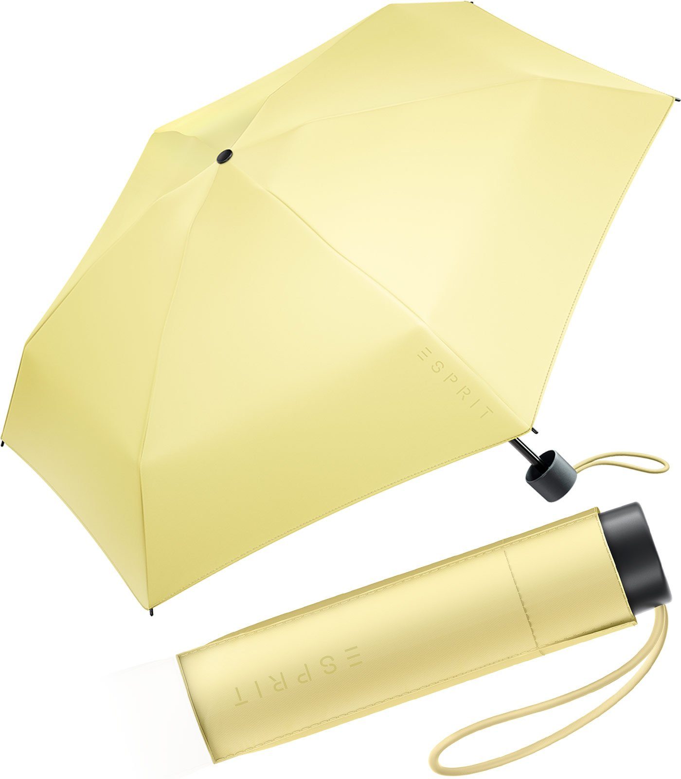 Esprit Taschenregenschirm Damen Super Mini Regenschirm Petito FJ 2022, winzig klein, in den neuen Trendfarben gelb