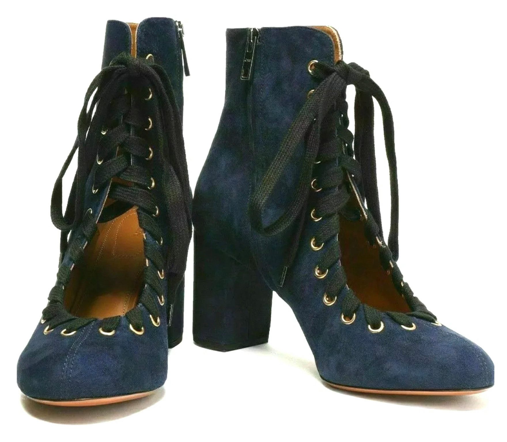 Chloé Miles lace-up Pumps aus Wildleder Ankleboots goldfarbene Ösen, Schnürung, verdeckter Seitenschlitz