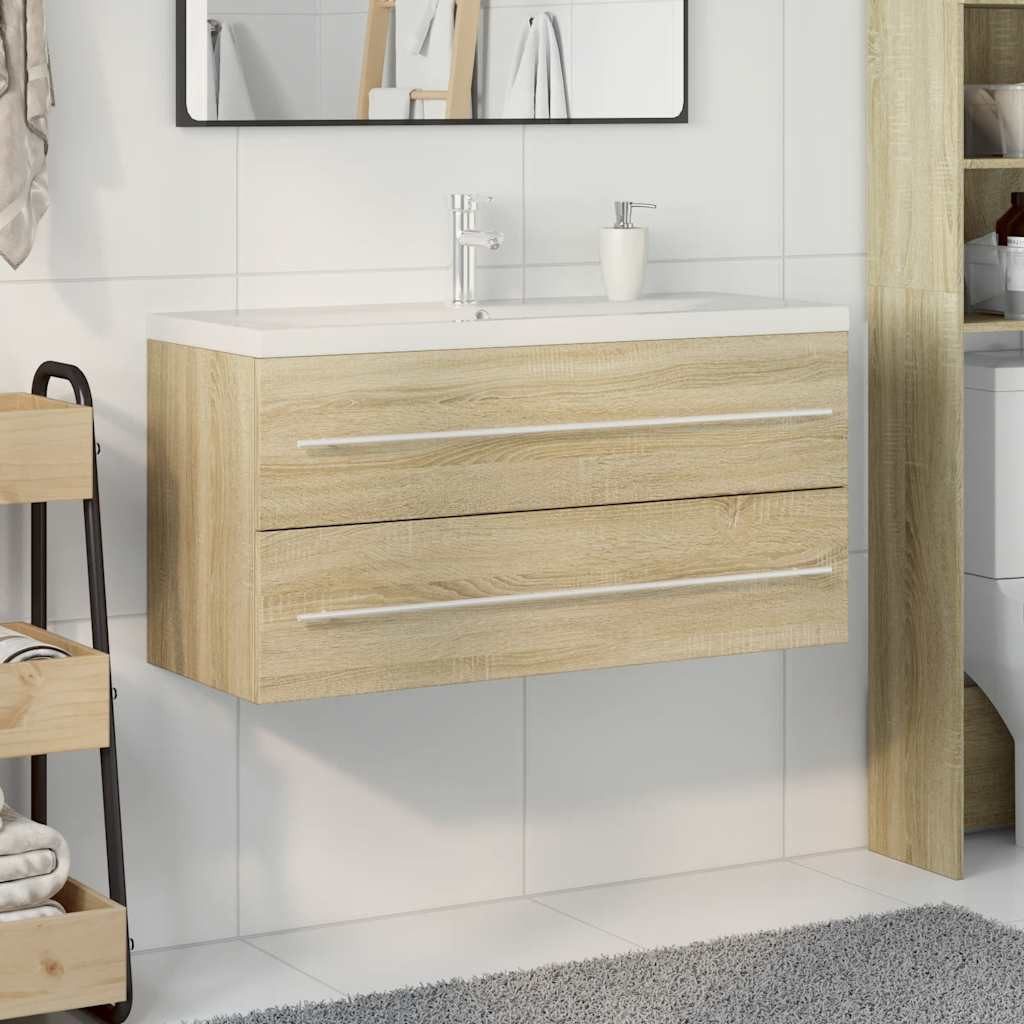 vidaXL Badezimmer-Set 2-tlg. Badmöbel-Set Sonoma-Eiche Holzwerkstoff, günstig online kaufen