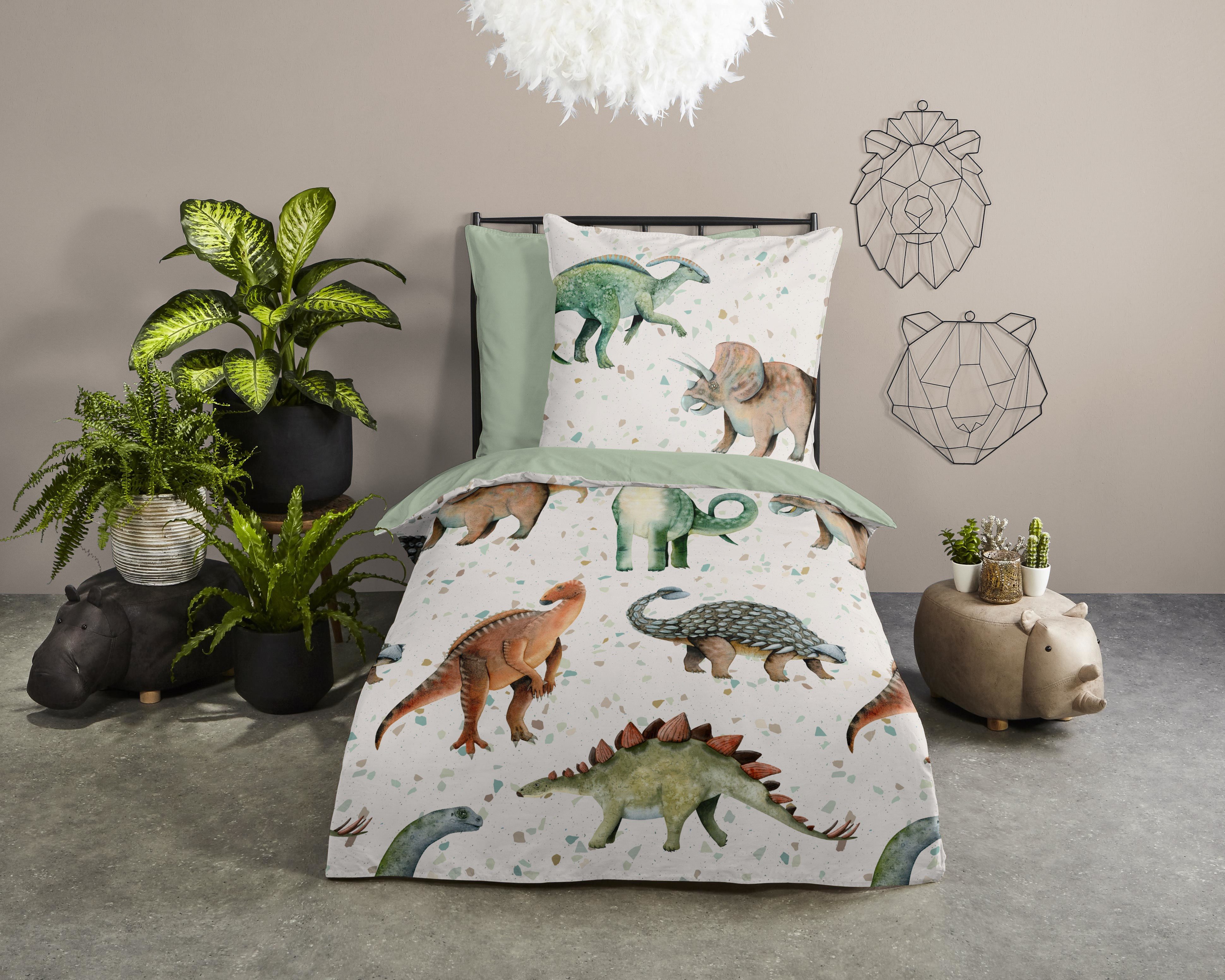 PURE luxury collection Kinderbettwäsche Jura, Microfaser, 2 teilig, Mikrofaser, 135x200, 2 Teilig, Wendeoptik, Kind, Junge, Dino