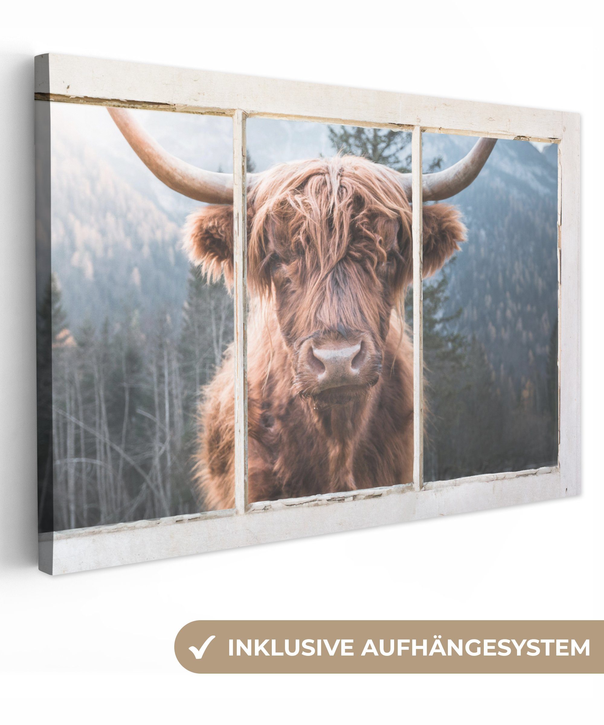 OneMillionCanvasses® Leinwandbild Highlander - Berg - Aussicht, (1 St), Wandbild Leinwandbilder, Aufhängefertig, Wanddeko, 30x20 cm