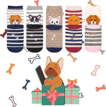 Alster Herz Freizeitsocken 5x lustige Kurzsocken Sneeaker Socken, Hundemotiv, süßes Design, A0517 (5-Paar) sehr angenehm zu tragen