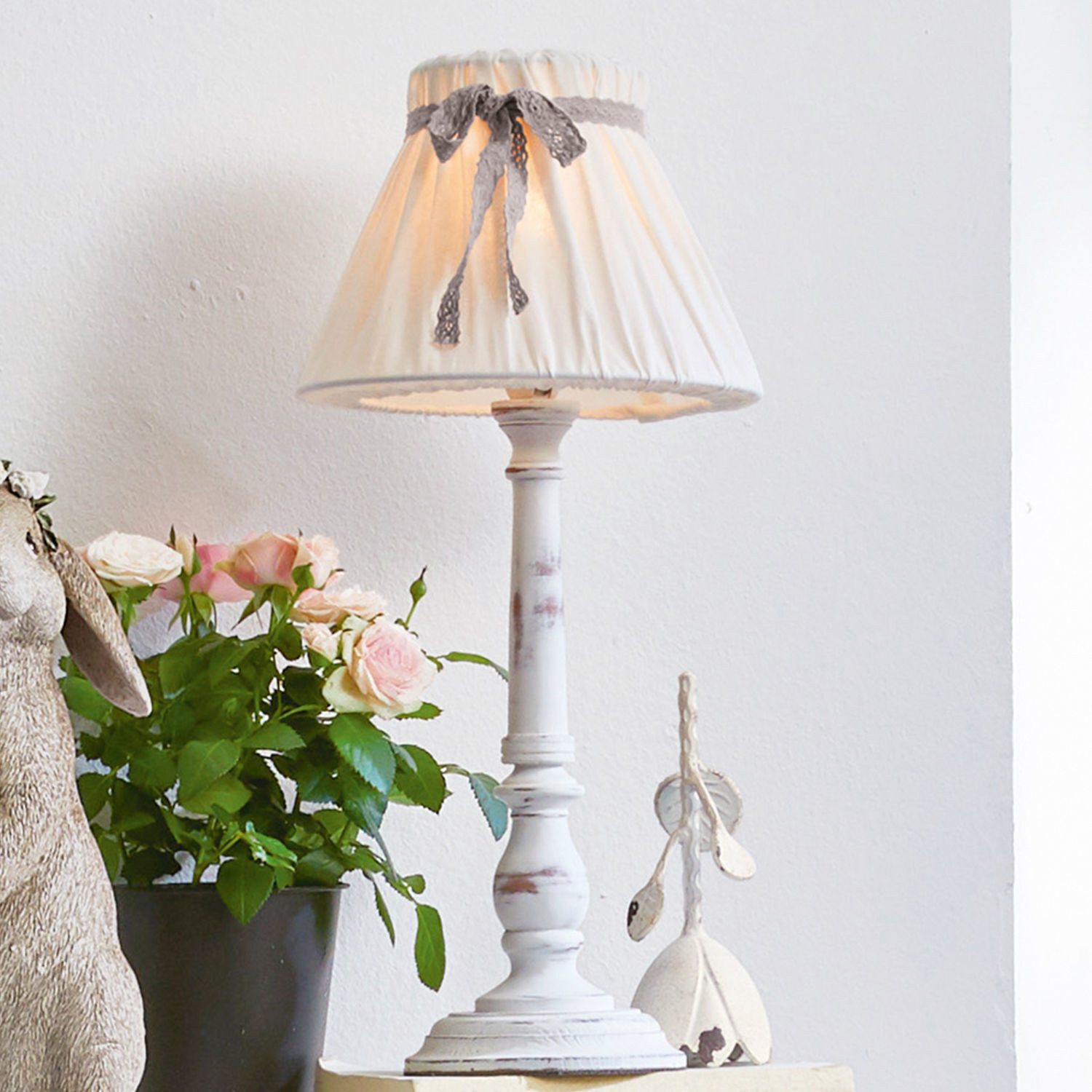 Mirabeau Tischleuchte Tischlampe Valentin leinen/antikweiß günstig online kaufen