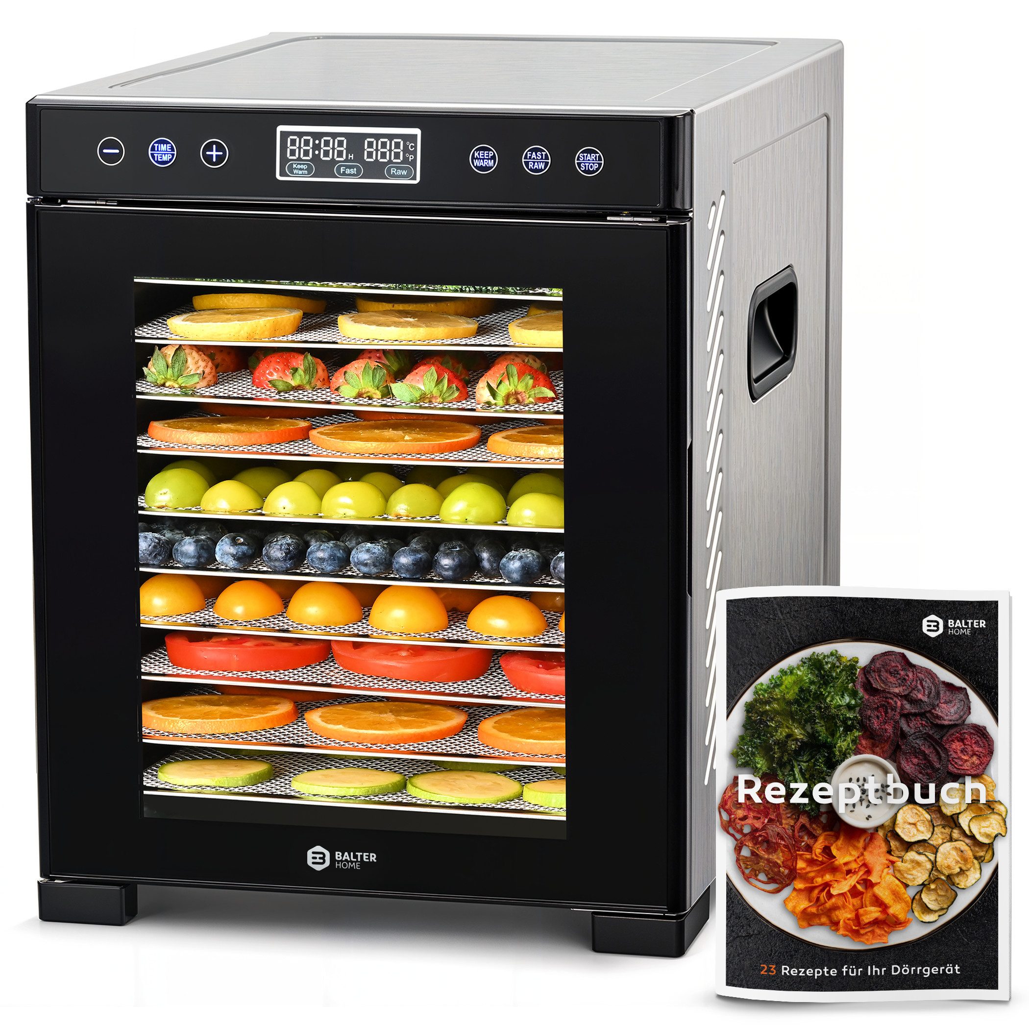 Balter Dörrautomat Edelstahl, Dörrgerät mit 10 Einlegefächern, BPA-frei, 700W, 8400 cm² 700 W, 10 Etagen