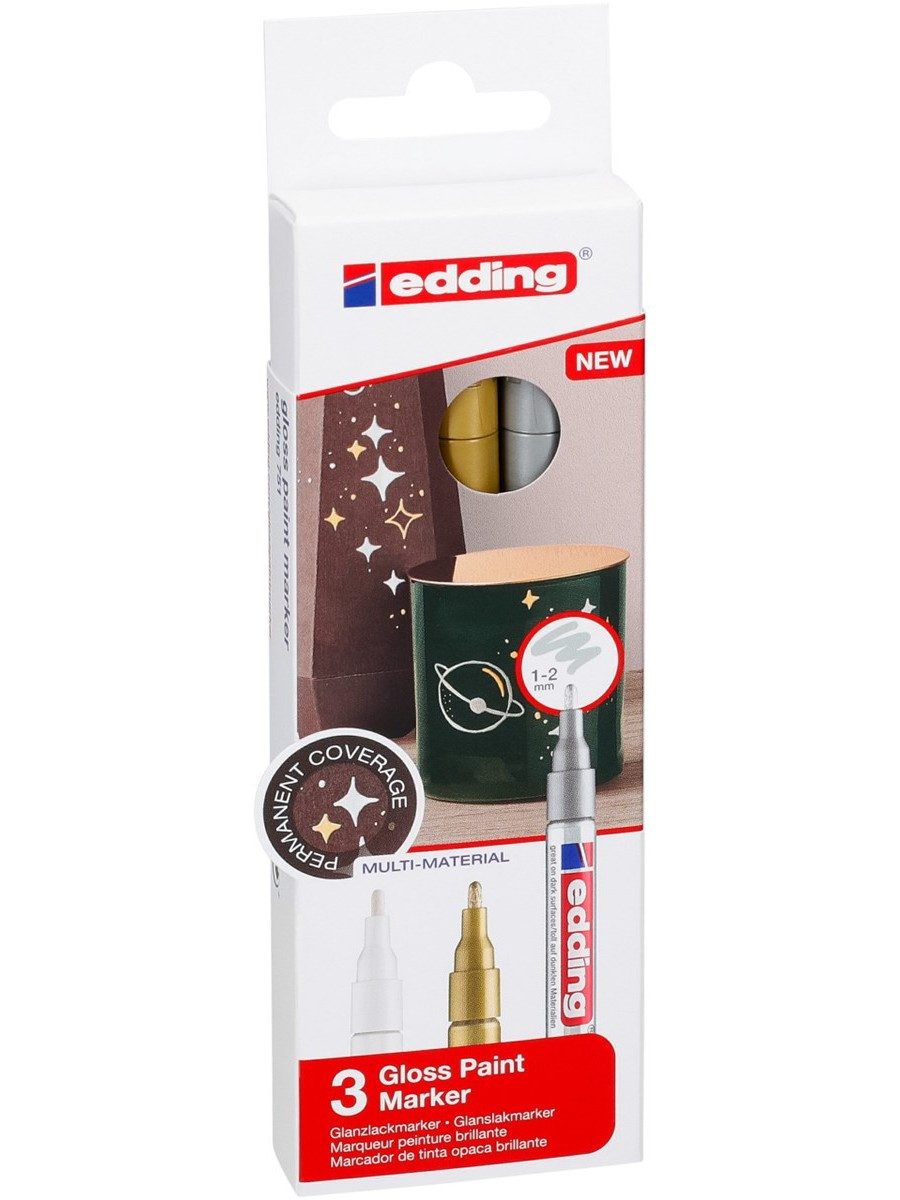 edding Lackmarker Glanzlack-Marker 751 creative Set 3er Metallic, wasserfest hitzebeständig bis 400