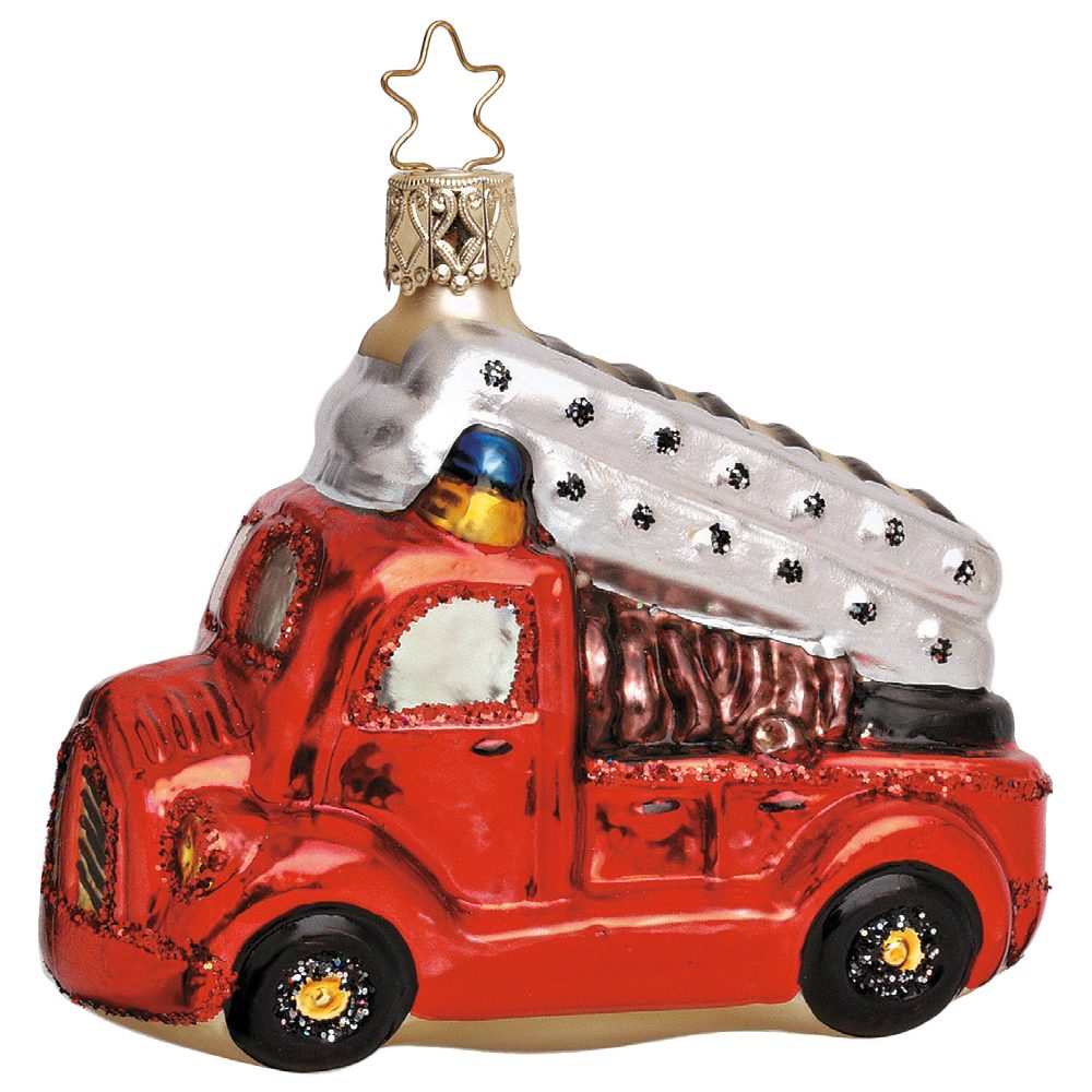 INGE-GLAS® Christbaumschmuck Auto, Ta-tü-ta-ta Feuerwehrauto 8cm (1-tlg), mundgeblasen, handbemalt