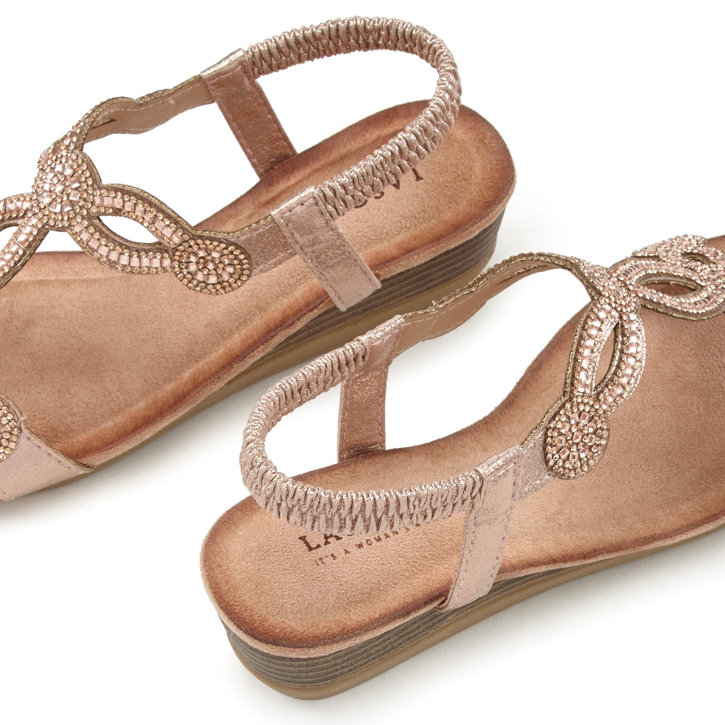 Schmucksteinen elastischen roségoldfarben Riemen und LASCANA mit Sandale Sandalette, Sommerschuh
