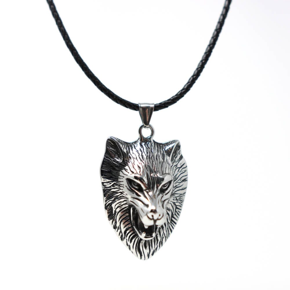 Kette mit Anhänger Lederkette Edelstahlkette 316L WOLFSKOPF