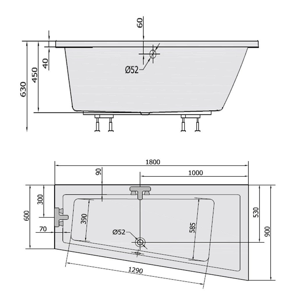 Polysan s.r.o. Badewanne Andra, rechts, 180x90cm