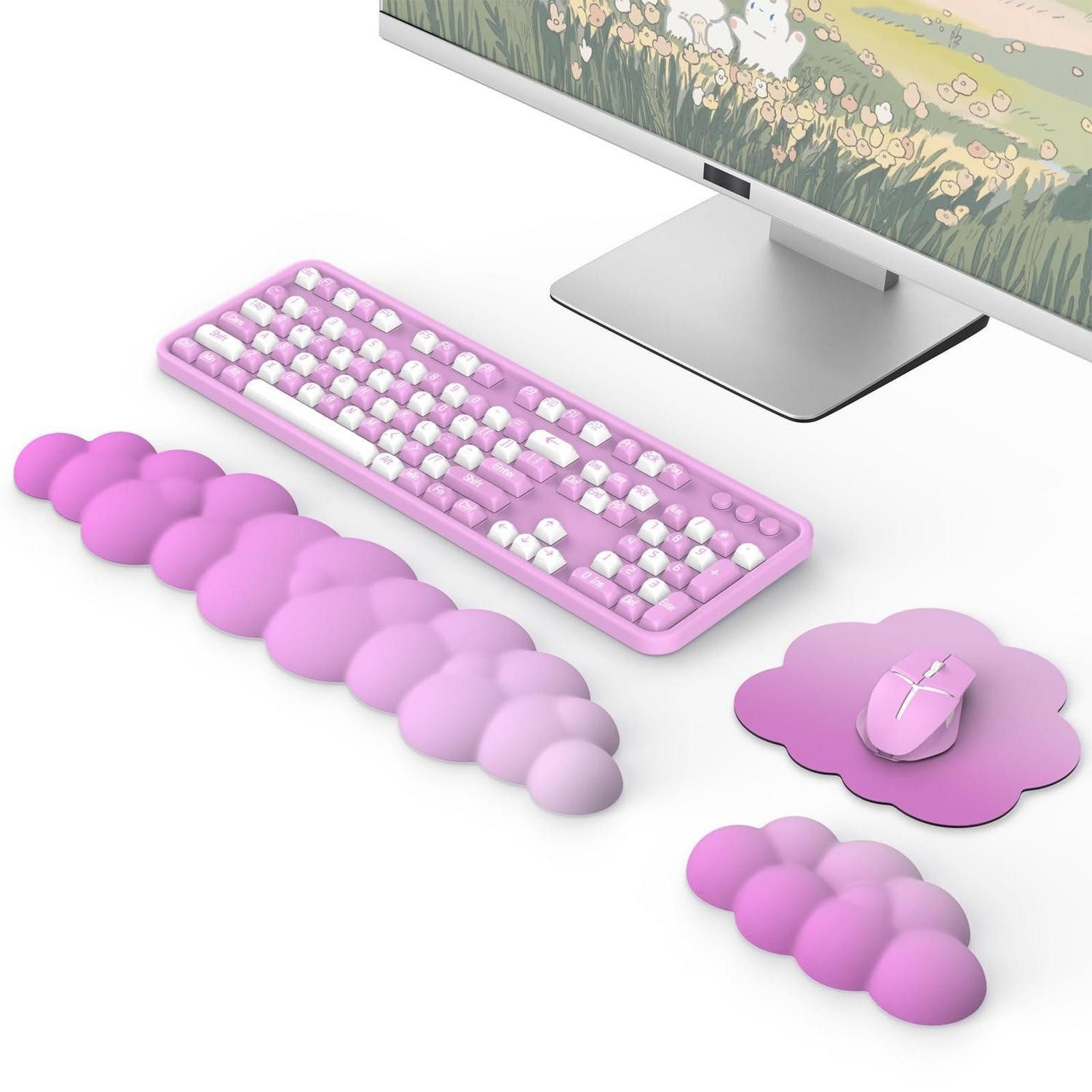 LuxusKollektion Tastatur-Handballenauflage Tastatur Maus Handgelenkstütze Set Wolkenoptik Rosa (1-St)
