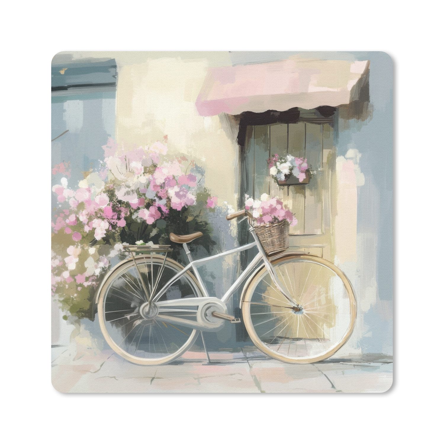 MuchoWow Mauspad Fahrrad - Pastellfarben - Blumen (1-St), Mauspad, Büro Zubehör, Dekoration, Desk Mat, 30x30 cm