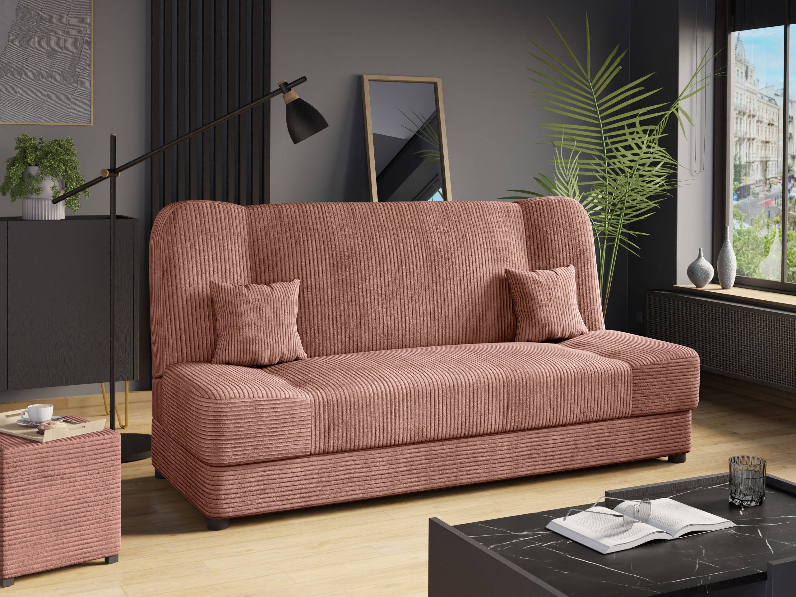 MIRJAN24 Schlafsofa Jonas Cord, mit Bettkasten und Schlaffunktion, mit zwei Kissen, Wellenfeder, 195x87x86 cm