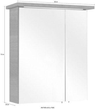 Saphir Spiegelschrank Quickset 328 Badezimmer Spiegelschrank inkl. LED-Beleuchtung, 450LM 60 cm breit, Graphit Struktur quer Nachbildung, inkl. Türdämpfer