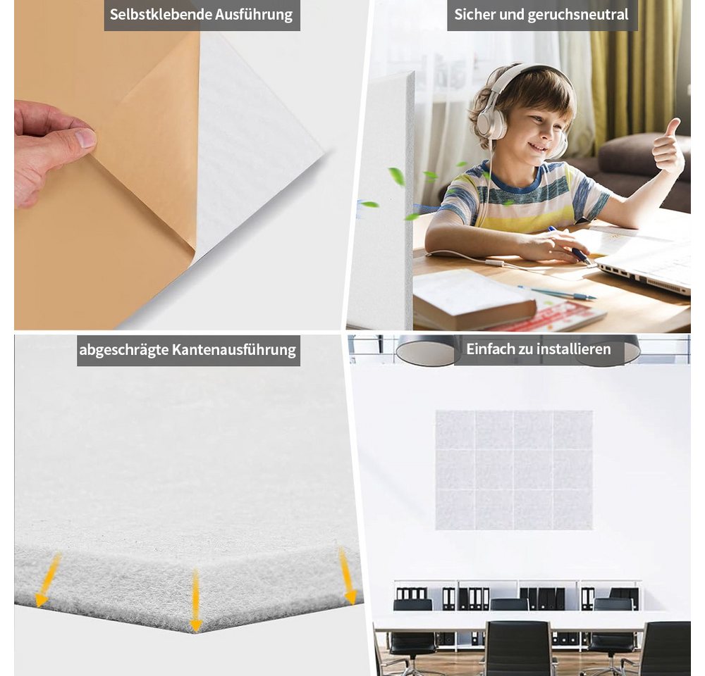 Thumbnail - PFCTART Schallschutzpaneel Polyester-Filz Original Akustik-Absorptionsplatte, (12 Stück 30*30*0.9cm) Mehrfarbig erhältli...