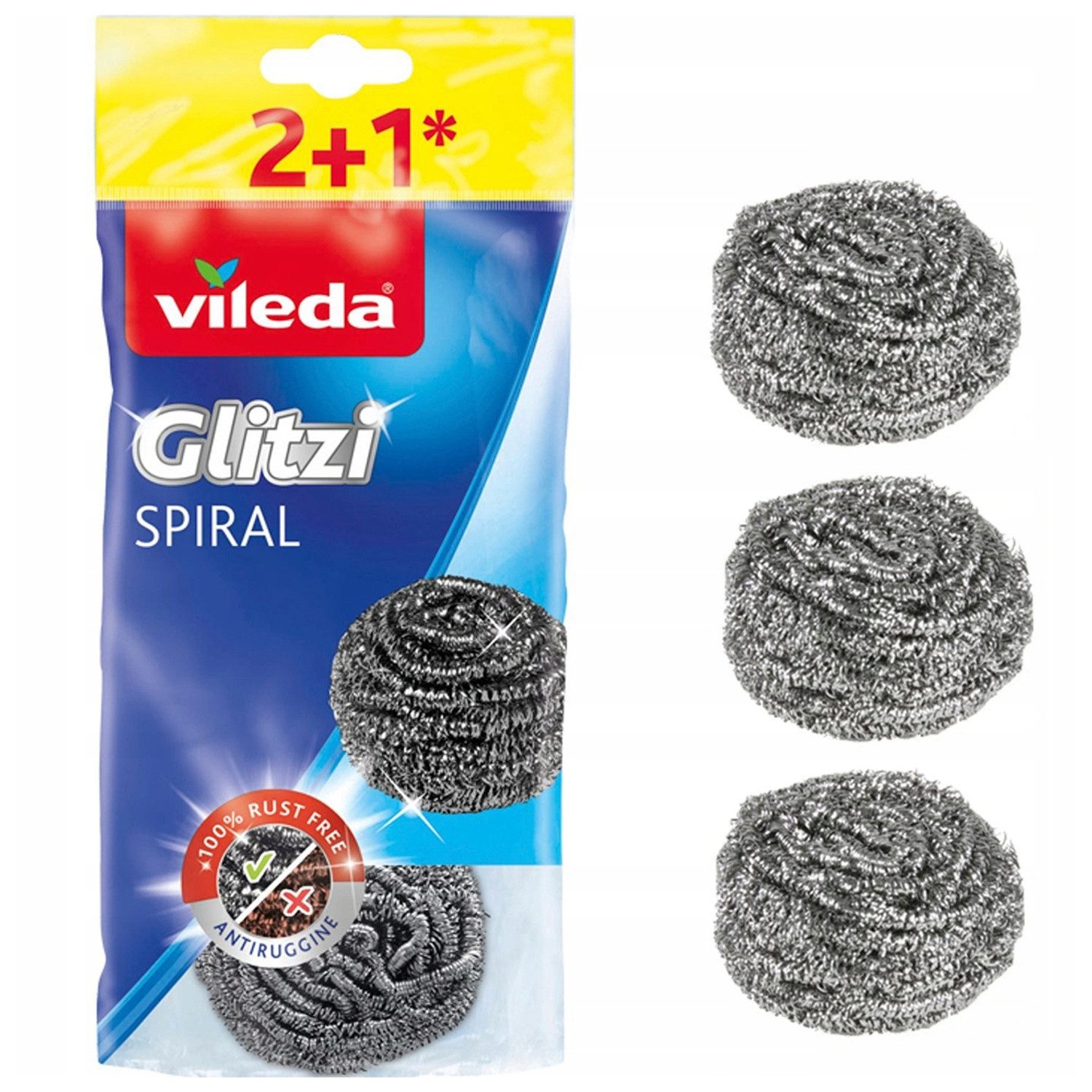 Vileda Scheuerschwamm Glitzi Spirale INOX, 3 Stück