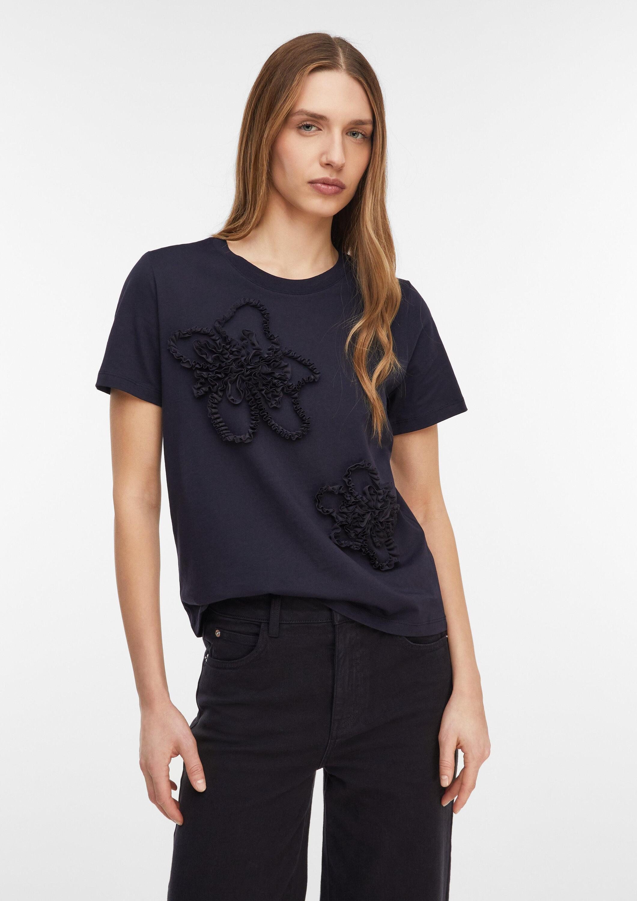 comma Kurzarmshirt T-Shirt T-Shirt mit Blumenapplikationen günstig online kaufen