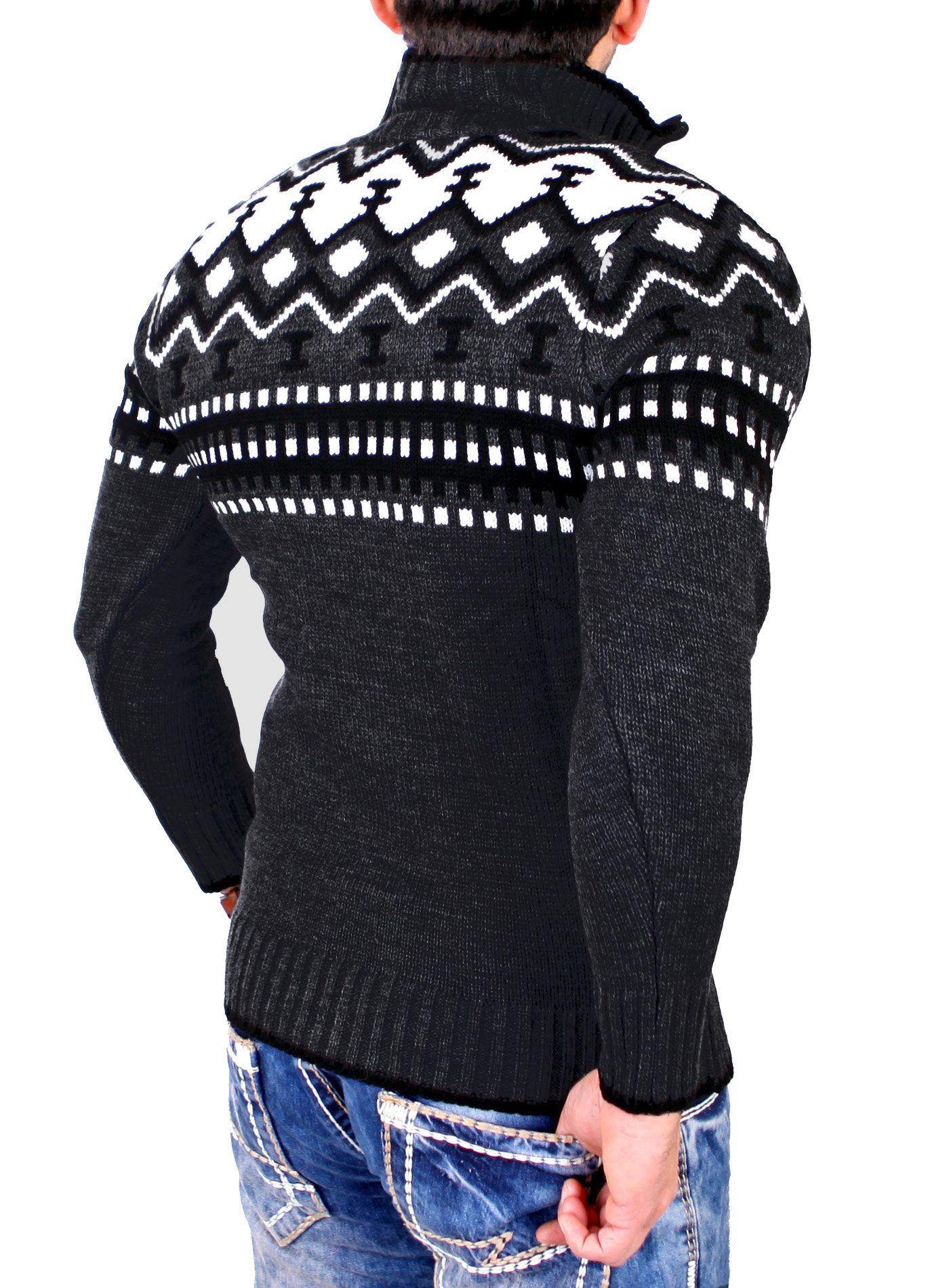 Reslad Strickpullover Reslad Herren Strickpullover Crewneck Zipper Norweger günstig online kaufen