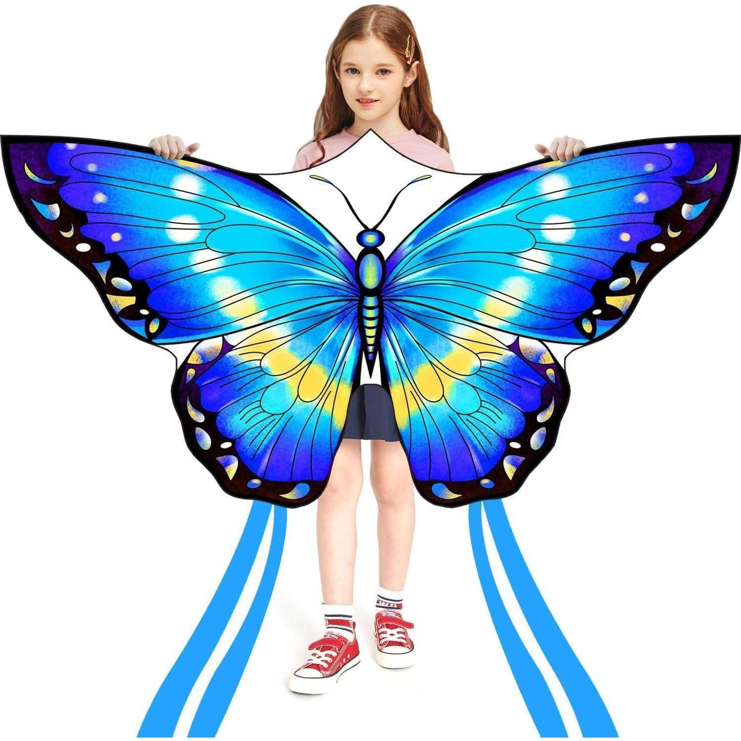 LuxusKollektion Flug-Drache Schmetterling Drachen Kite, Kinder und Erwachsene, 120x95cm, Blau