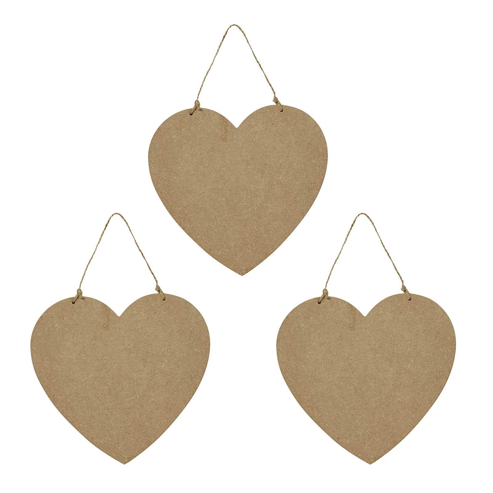 maDDma Dekohänger 3 Tür-Schilder Herzform aus Holz, Herz 195 x 195 x 5 mm