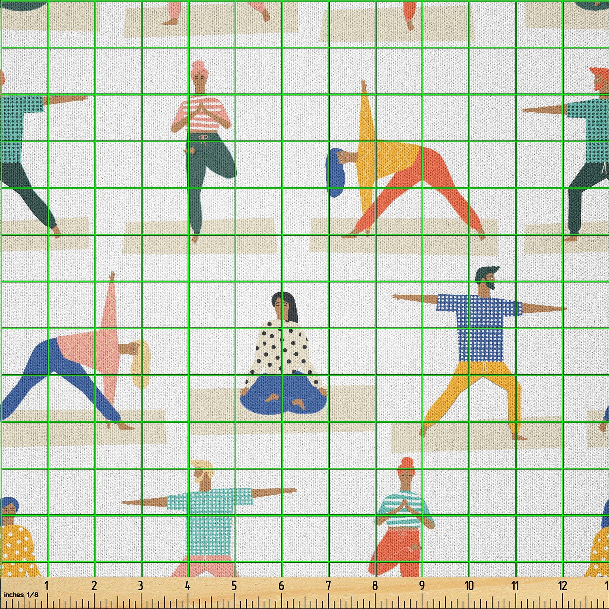 Thumbnail - Abakuhaus Stoff DIY Bastler Stoff für Dekorationszwecke, Yoga Cartoon-Stil Menschen Charakter