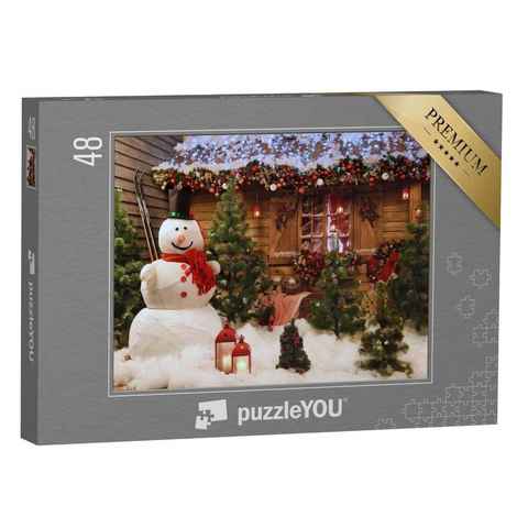puzzleYOU Puzzle Festtagsstimmung: Weihnachtsfoto mit Schneemann, 48 Puzzleteile, puzzleYOU-Kollektionen Weihnachten