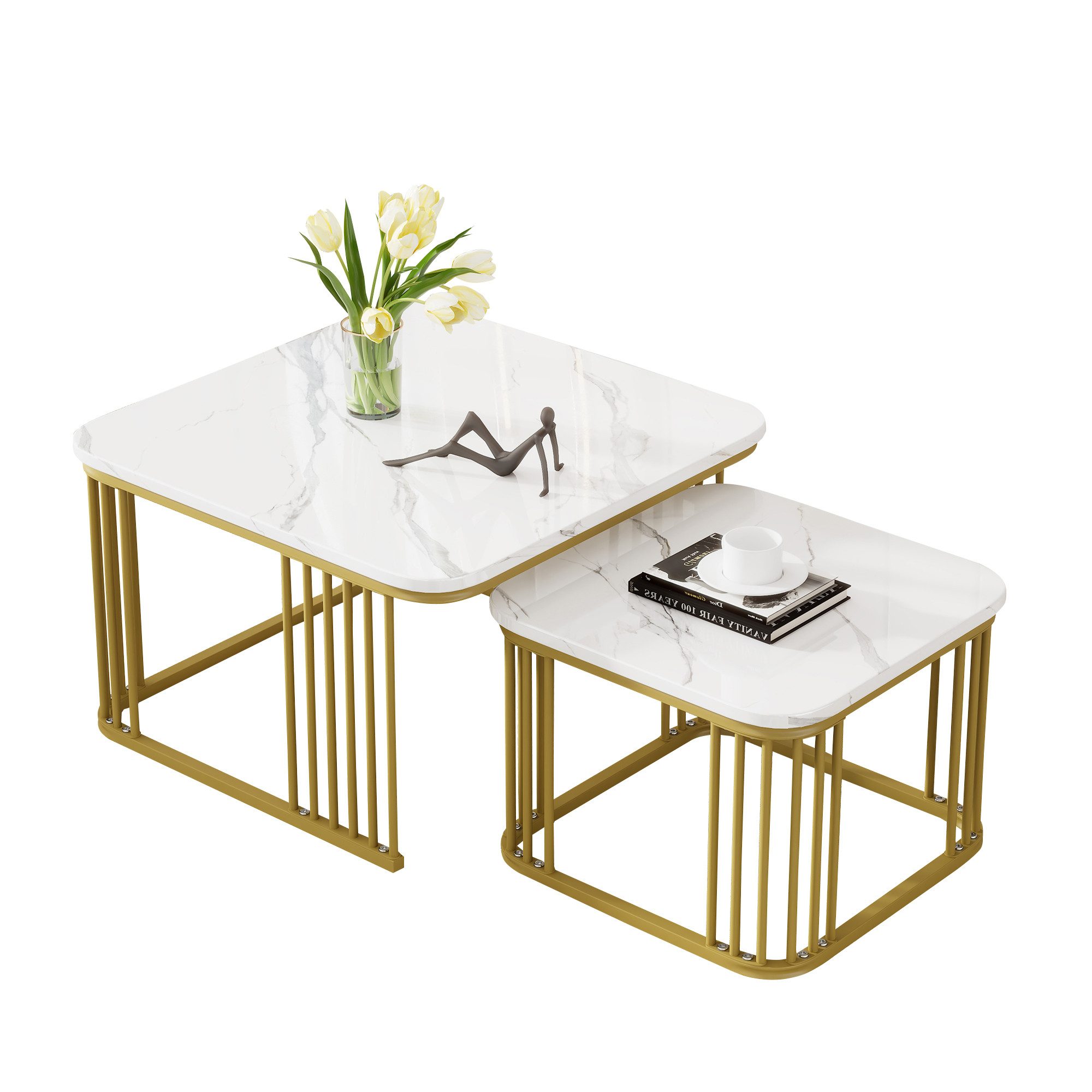 HAUSS SPOLE Couchtisch 2er Set quadratische Hochglanz Couchtische mit golde günstig online kaufen