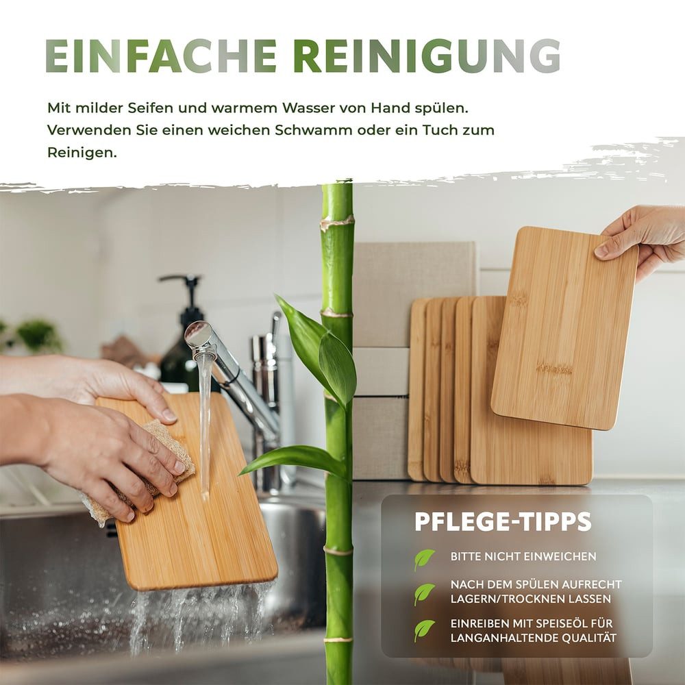 Exitoso Schneidebrett 6er-Set spülmaschinenfest mit Saftrille, Bambus, (6-St), Brotzeitbrett Frühstücksbrettchen Brot Obst Steak rutschfest – Bild 4 von 5