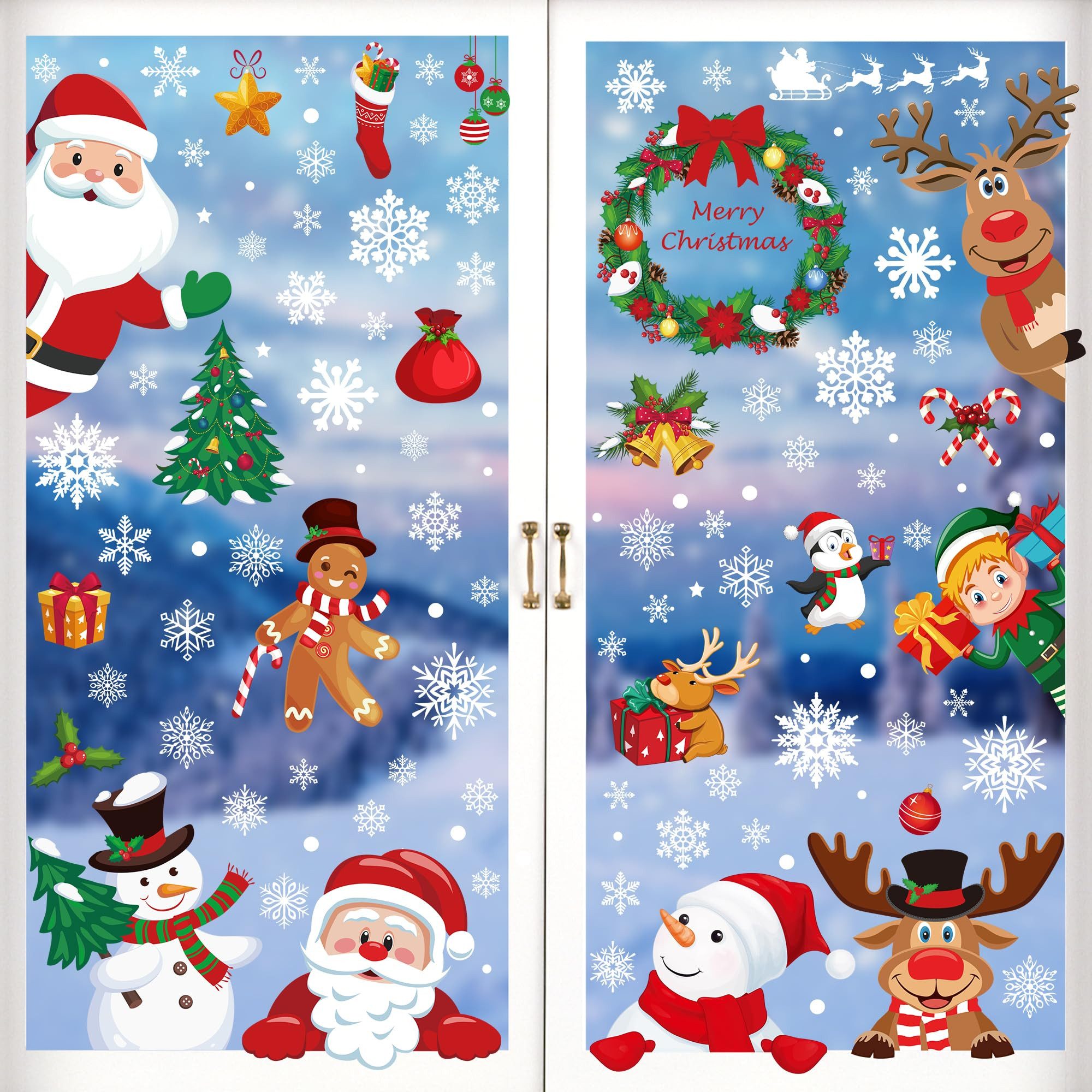 Sorvyzxn Fenstersticker Fensterbild 186-teiliges Fensterbilder Set Weihnachten, PVC Fensteraufkleber – selbstklebende Aufkleber