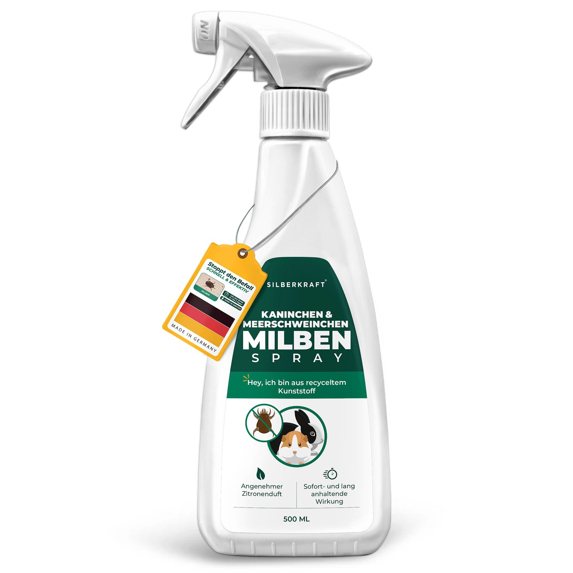 Silberkraft Insektenspray Milbenspray, Milbenmittel für Meerschweinchen, Hamster & Nager, 500 ml, Gegen diverse Milbenarten, Leistungsstarker Langzeitschutz, 12-St., Anti Milben Spray, ideal für Meerschweinchen und Kaninchen, hochwirksame Milbenabwehr für Fell & Käfig, Sofort- & Langzeitschutz