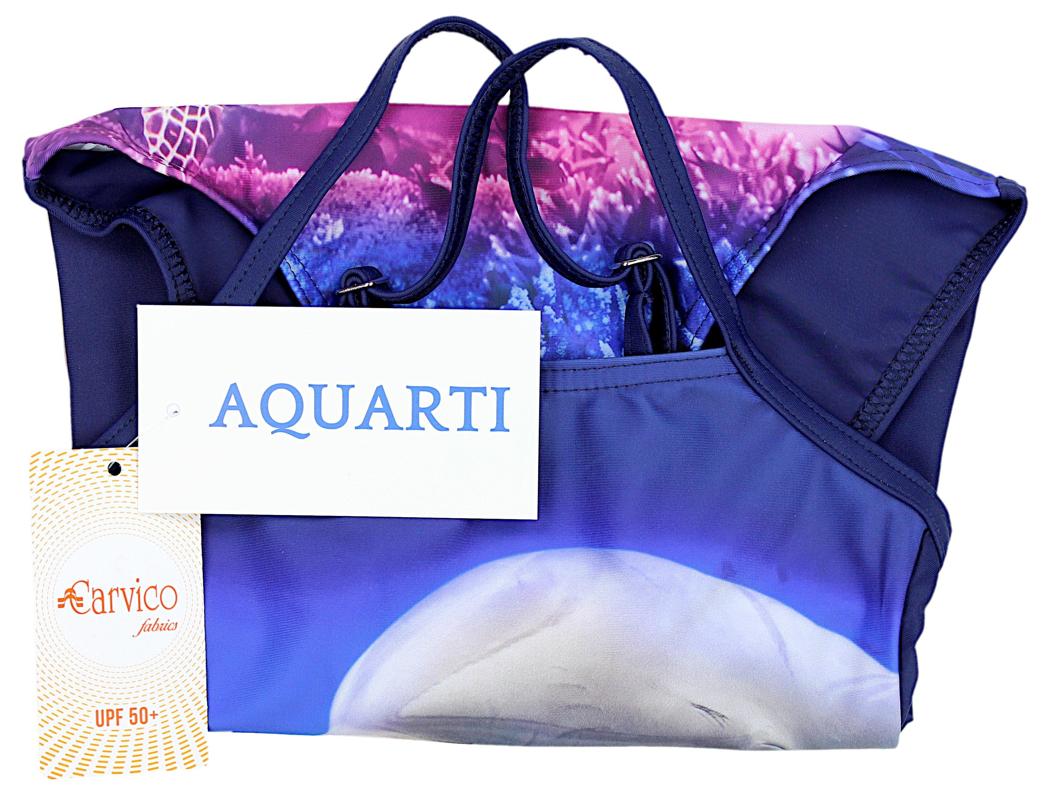 / Mädchen Aquarti Rosa / Dunkelblau mit Aquarti Badeanzug Spaghettiträgern Streifen Badeanzug Delphin