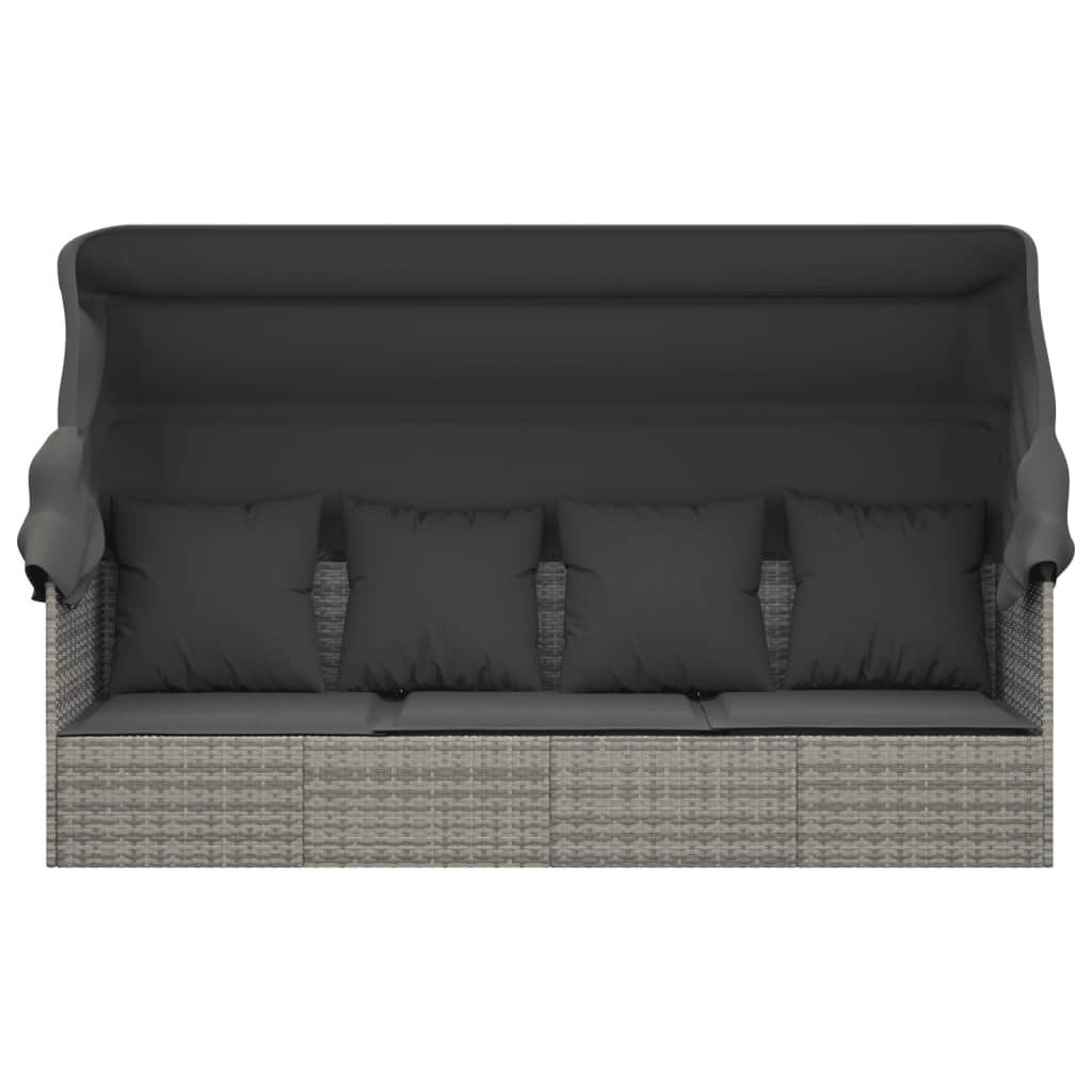 furnicato Loungebett Outdoor-Grau 203x65x127 cm mit Dach und Kissen, 1 Teile, Witterungsbeständige Sonnenliege mit klappbarem Dach und Kissen