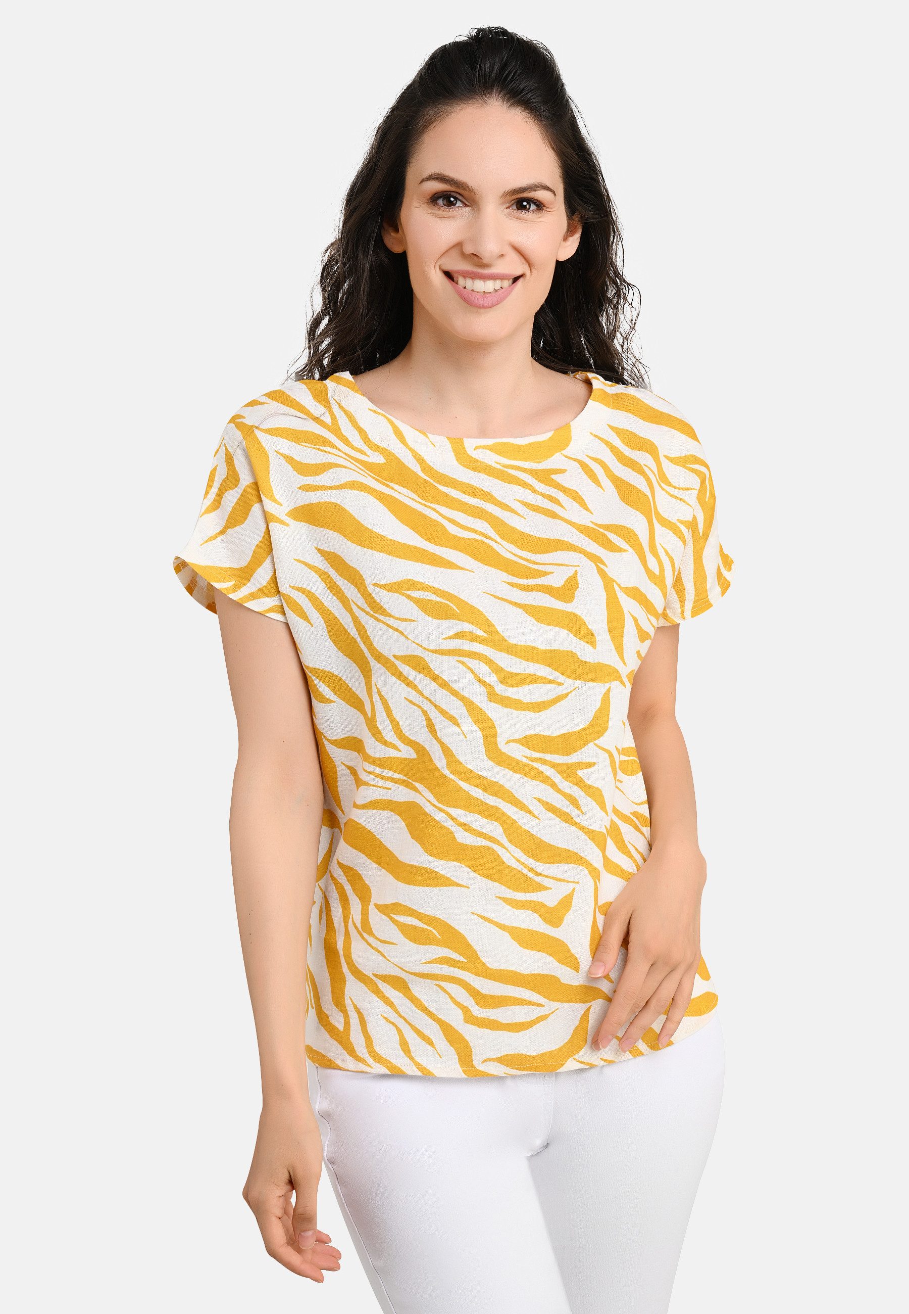 BICALLA T-Shirt Linen Top Print - 11/orange-ecru (1-tlg)