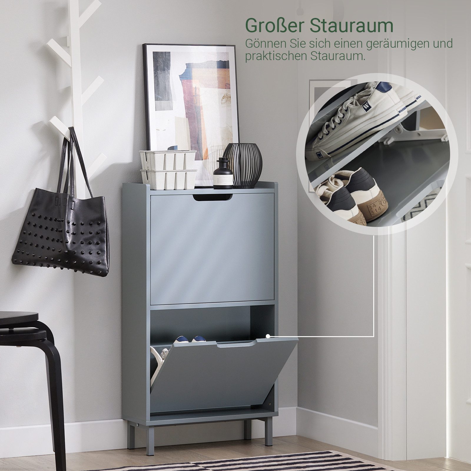 SoBuy Schuhkipper FSR151, Kommode Hoch, Flurschrank für Diele, Flur, Platzsparend, Schuhschrank mit Klappen Schuhregal schmal Schuhkommode Schuhablage