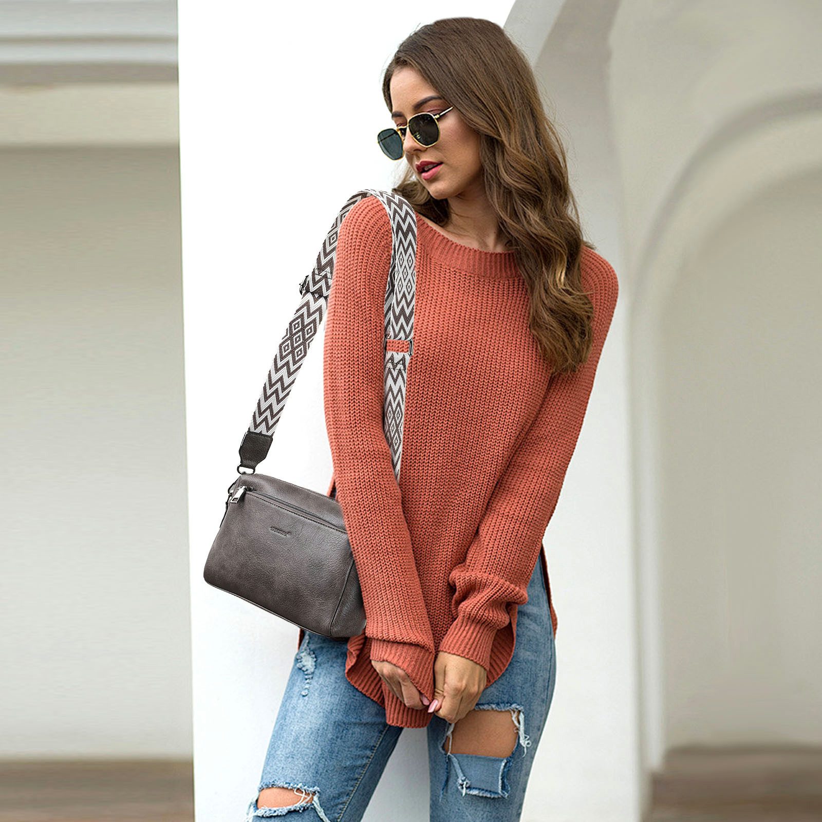 TAN.TOMI Umhängetasche Damen Handy Umhängetasche, Crossbody Schultertasche (Drei Reißverschlussfächern mit Verstellbar Abnehmbar Schultergurt), Handtasche Damen für Tägliches Arbeiten,Einkaufen,Reisen