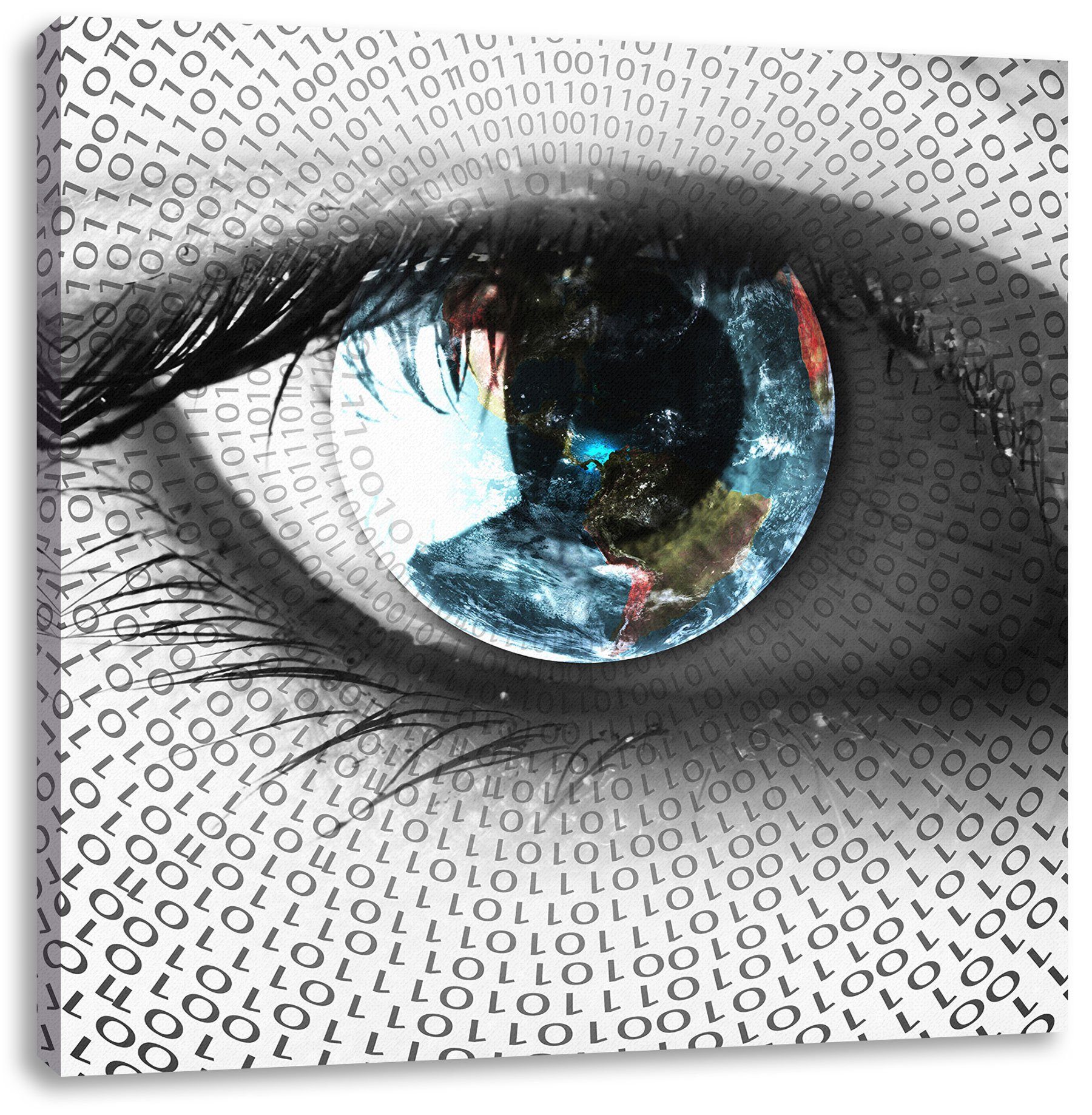 Leinwandbild Auge mit binärem Code