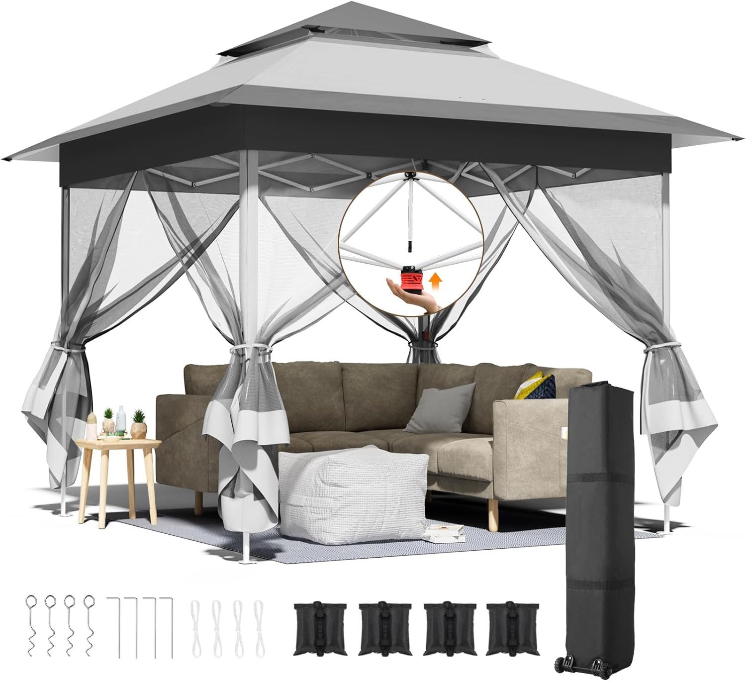 TLGREEN Faltpavillon 3,3x3,3 mit 4 Seitenteilen, mit 4