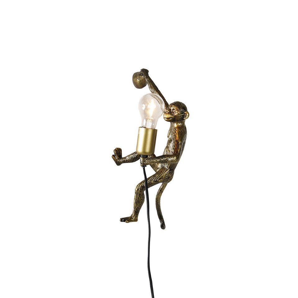 Qazqa Wandleuchte Animal monkey, ohne Leuchtmittel, E27, Gold/Messing, Klassisch / Antik, Aluminium, 1-flammig